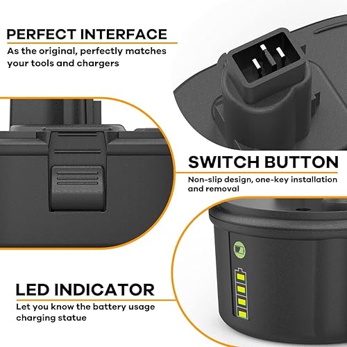 Miniatura 5 de Powilling Paquete de 2 baterías de repuesto de iones de litio de 6.5Ah para baterías Dewalt 18V XRP Ni-Cad DC9096 DC9098 DC9099 DE9039 para baterías