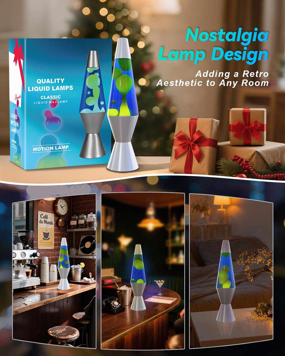 AONESY Lampe à Lave 37cm Bleu Foncé Liquide & Jaune Cire Lampe à Lave Enfants Lampe de Nuit Lumière Colorée Cadeau pour Noël Anniversaire