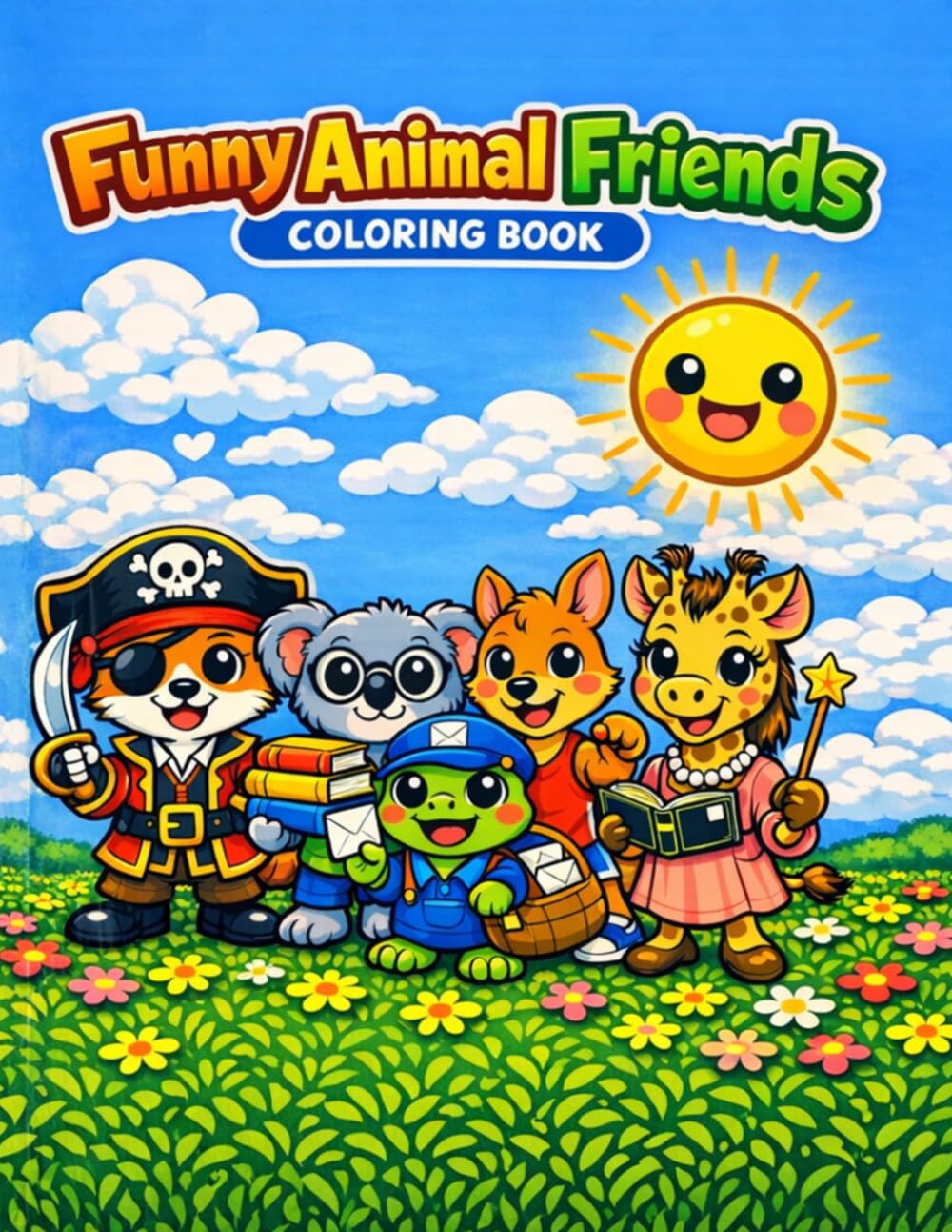 Funny Animal Friends: Coloring Book for Kids Ages 4-7 | 40 Cute Kawaii Animals in Fun Jobs