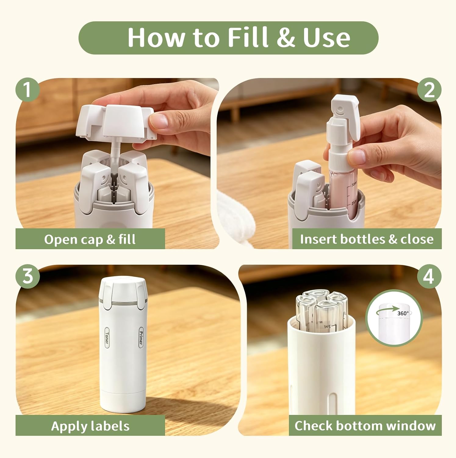 2 Pack 4-in-1 Travel Dispenser Bottle Refillable Containers | Rigid Double Wall Polymer, Leak Proof Travel Size Containers, Business Professionals, Overnight Stays Packing Gear