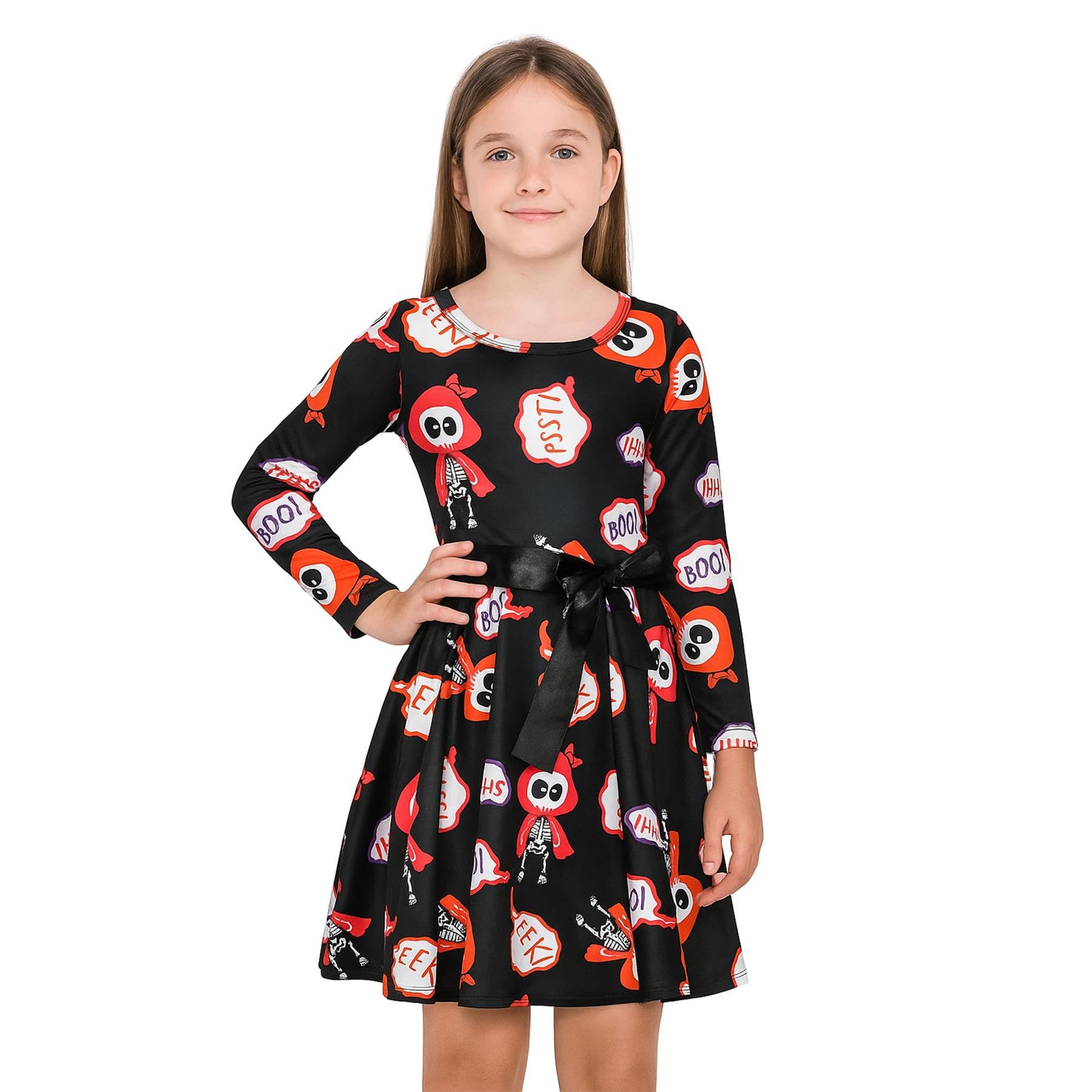 A2z 4 Kids Girls 662 Black Halloween Dress Spider Web Skull Skater - Skater Dress 13