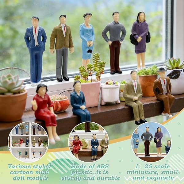 TAKEYOHI Mini Figuren Menschen 14 Stück, Maßstab 1:25, Mini Modelleisenbahn Figuren, Kleine Menschenfiguren, Sitzende und Stehende Personen Verschiedene Posen Miniaturleute - 3