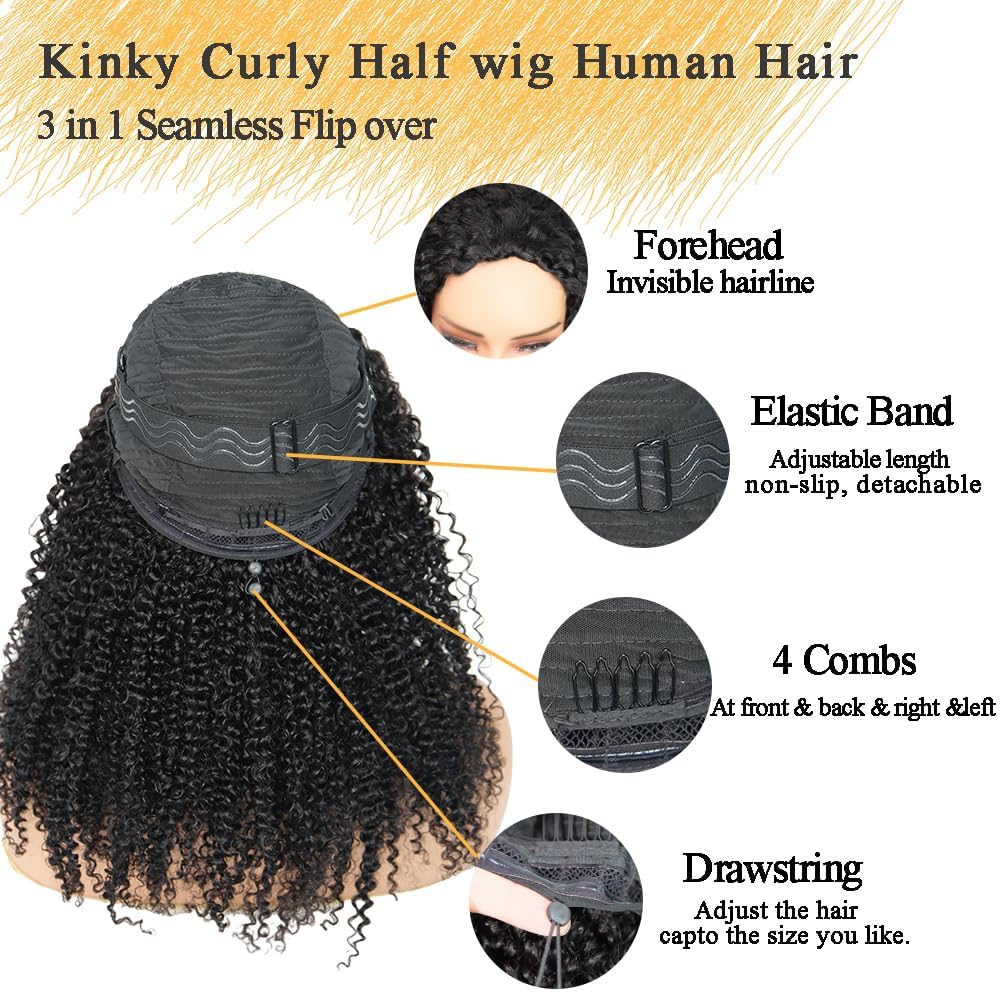 Miss Lee Kinky Curly Brazilian Human Hair Half Wig 3-in-1 Glueless