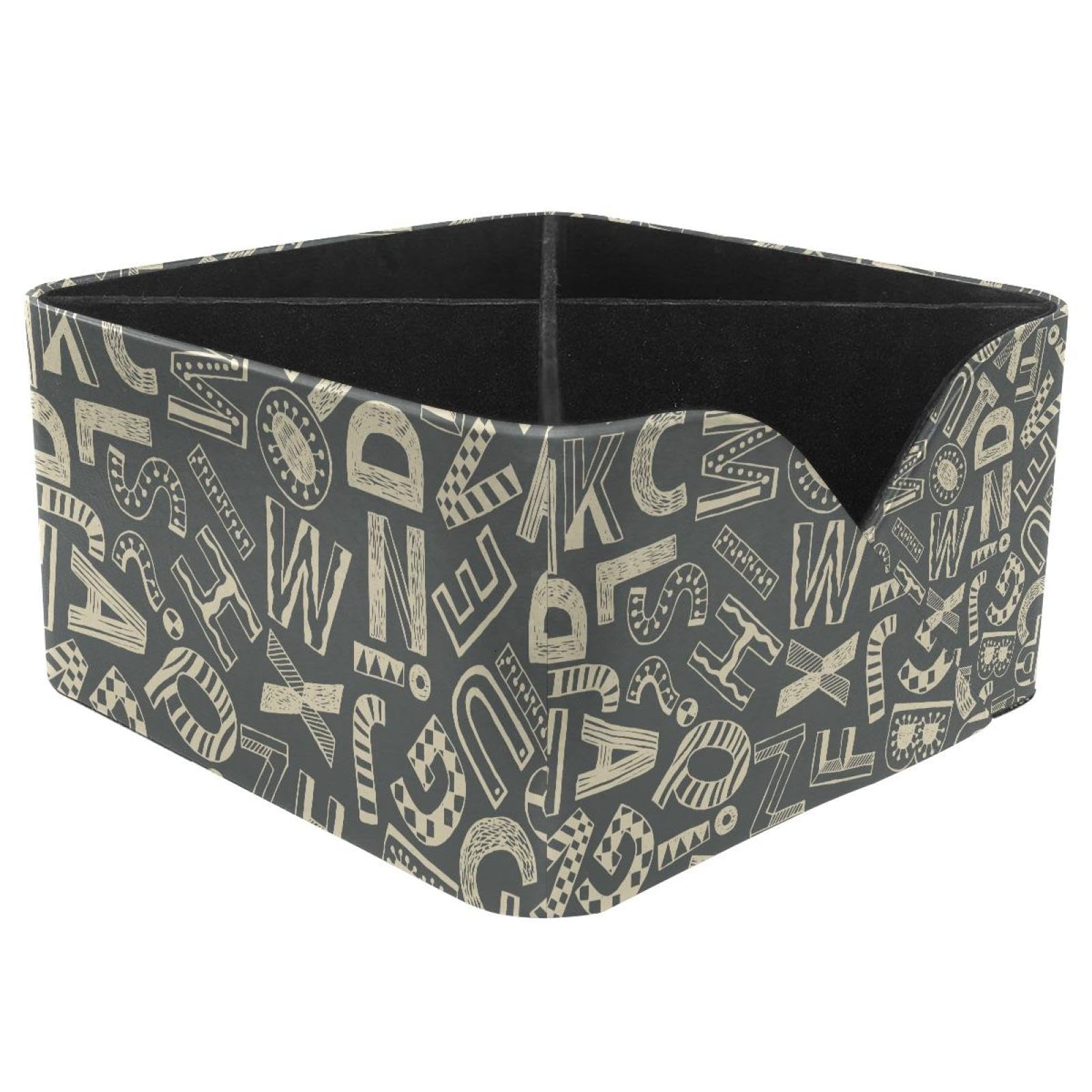 KengjuTesu Alphabet Unique Pattern Desktop Organizer Pen Holder, Rectangular Pencil Cup for Office, Study and Makeup Stations