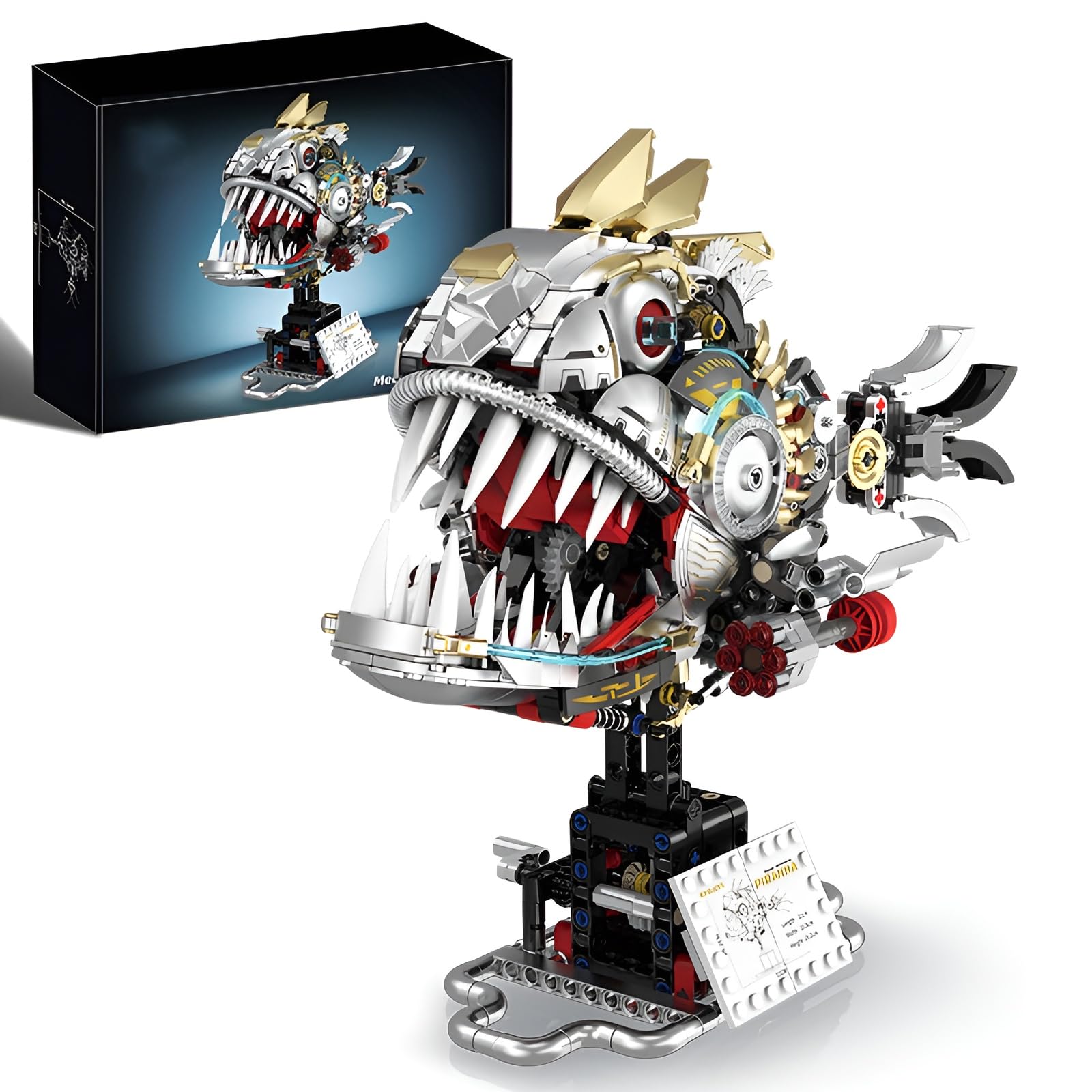 Technick Piranha Fish with Base Building Blocks Set, 1019PCS Steampunk Retro Animal Building Bricks Kit, STEM Magic Creature Marine Model Toys, Creative Gift Decor for Teens Adults — image 1