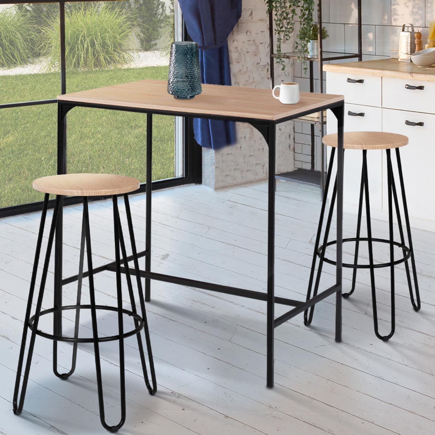 IDMarket Dublin - Juego de 2 taburetes de bar redondo con asiento de diseño industrial