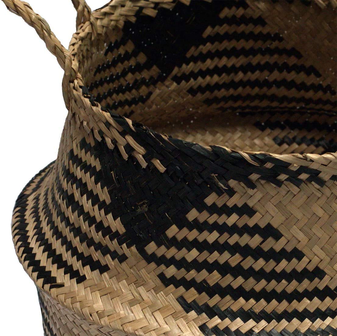 Cesto in erba marina, vaso per fiori, cesto in paglia, cesto per biancheria, pieghevole, grande cestino portaoggetti con manico per cameretta, bagno (D#38CM*34CM)