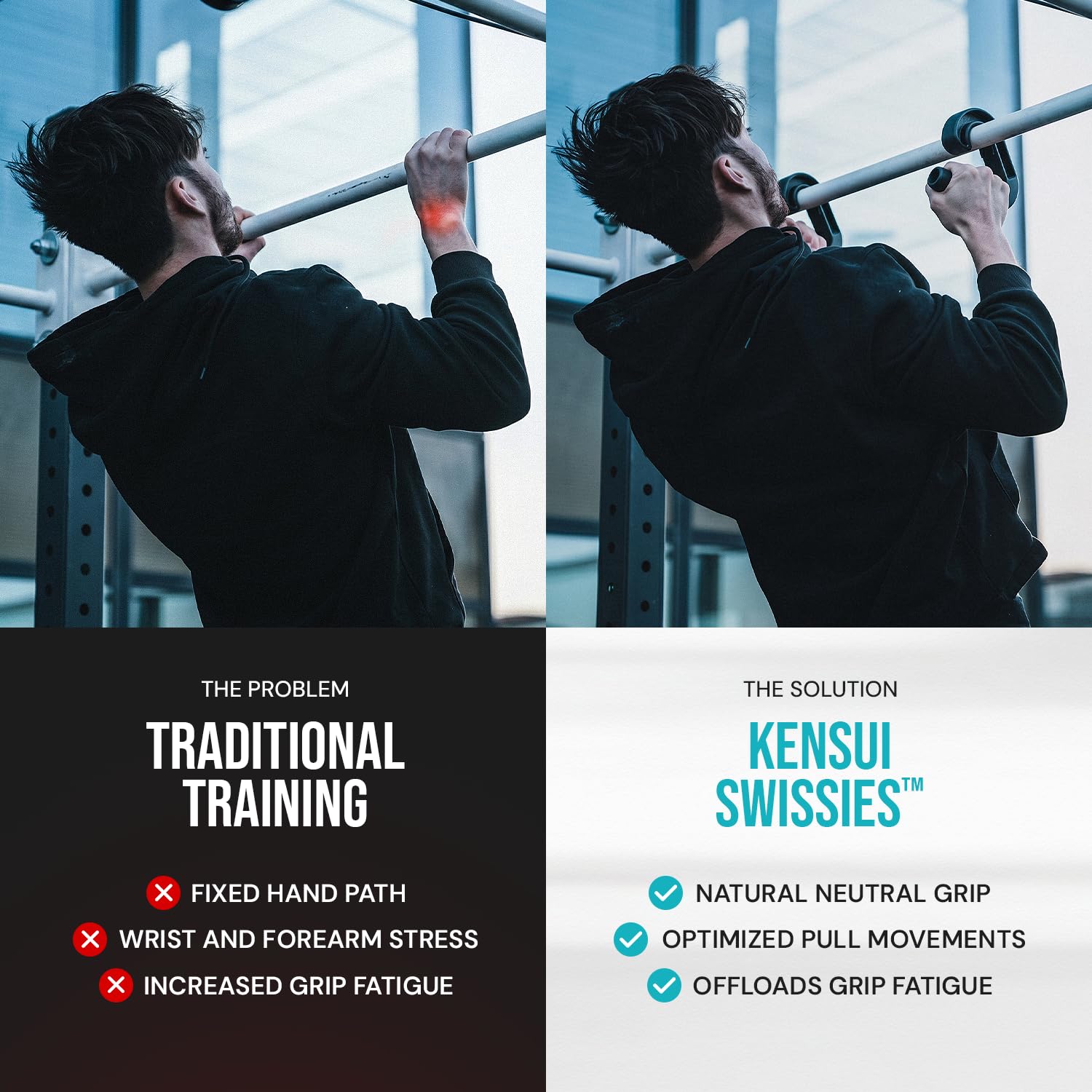 Kensui Swissies : poignée neutre pour barres de traction, haltères et bandes de résistance