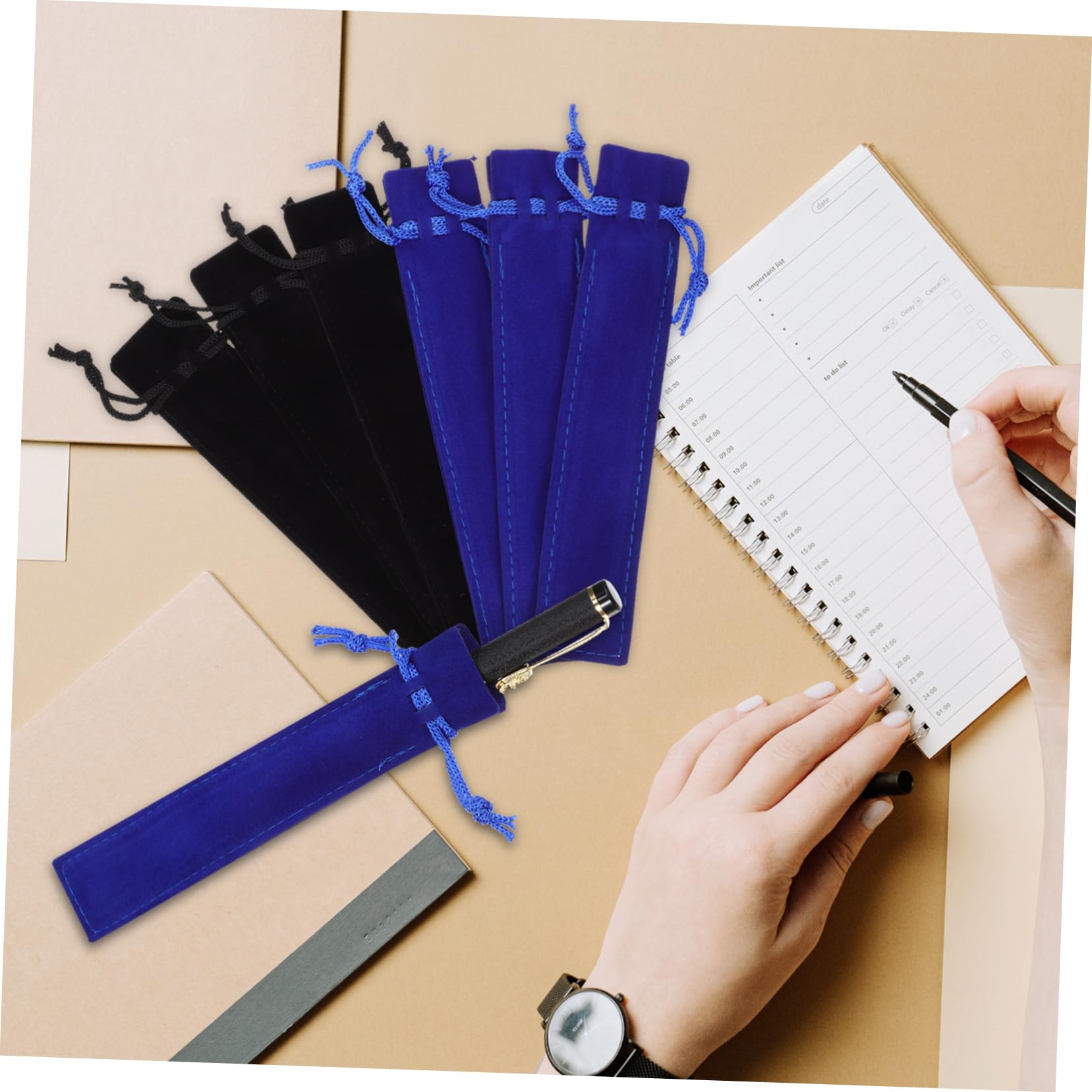NUOBESTY 3 Ensembles Porte-Stylo Simple De Cordon Stylo De Crayon Sacoche Rangement Sacoche De Rangement Pochettes pour Stylos Sacs De Rangement pour Stylos Flanelle 50 Pièces * 3