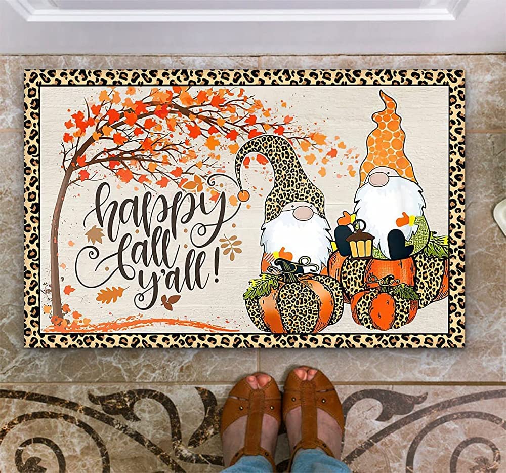 Happy Fall Y'all Gnomes with Pumpkin Thanksgiving Door Mat,Gnome Thanksgiving Home Decor Welcome Door Mat,Anti-Slip Indoor Outdoor Mat Home Decoration 36X24 Inch