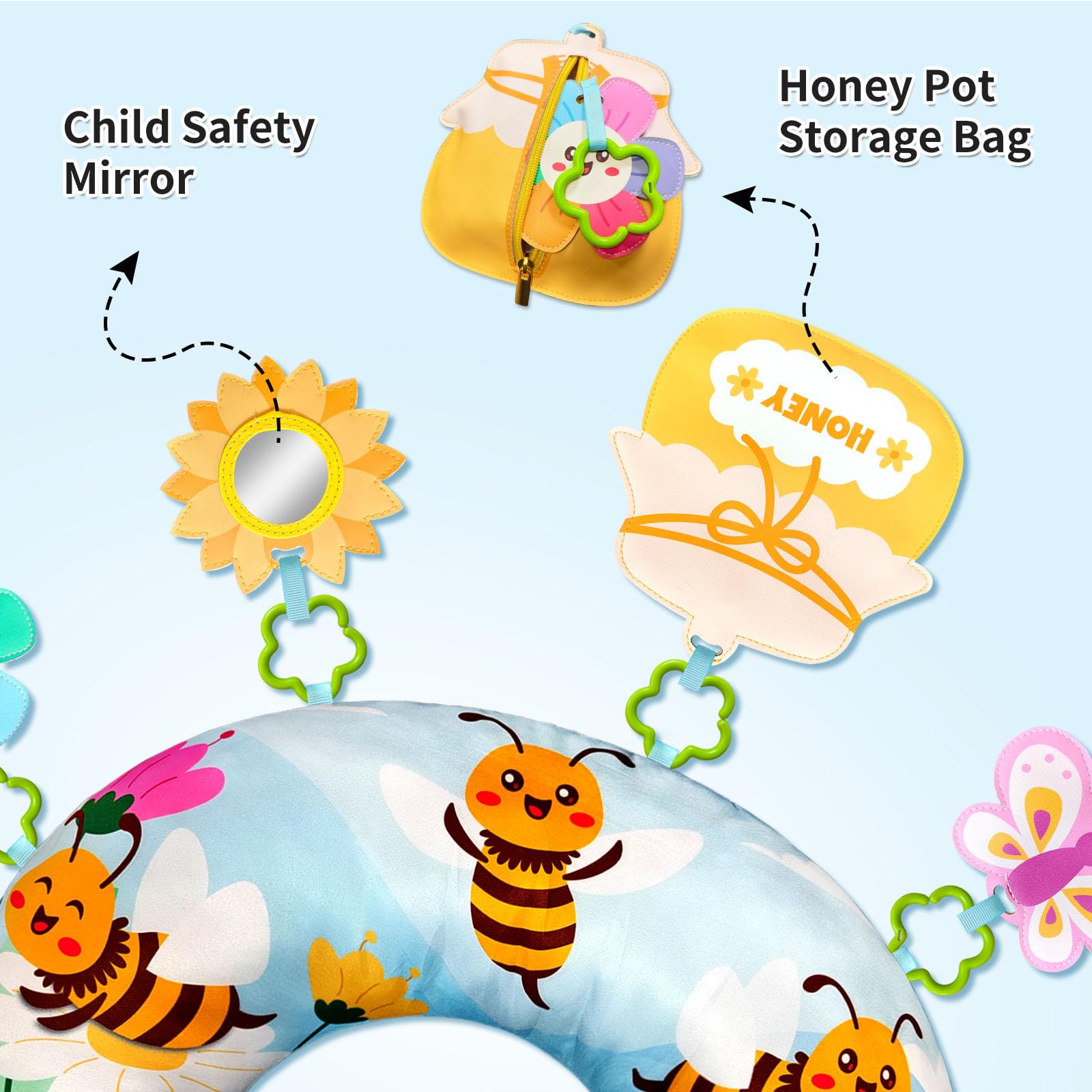 BOHEMIABY Bee Baby Tummy Time Pillow, Toddler Sensory Toys, Newborn Tummy Time Mirror with Removable Sunflower Mirror - Image 3