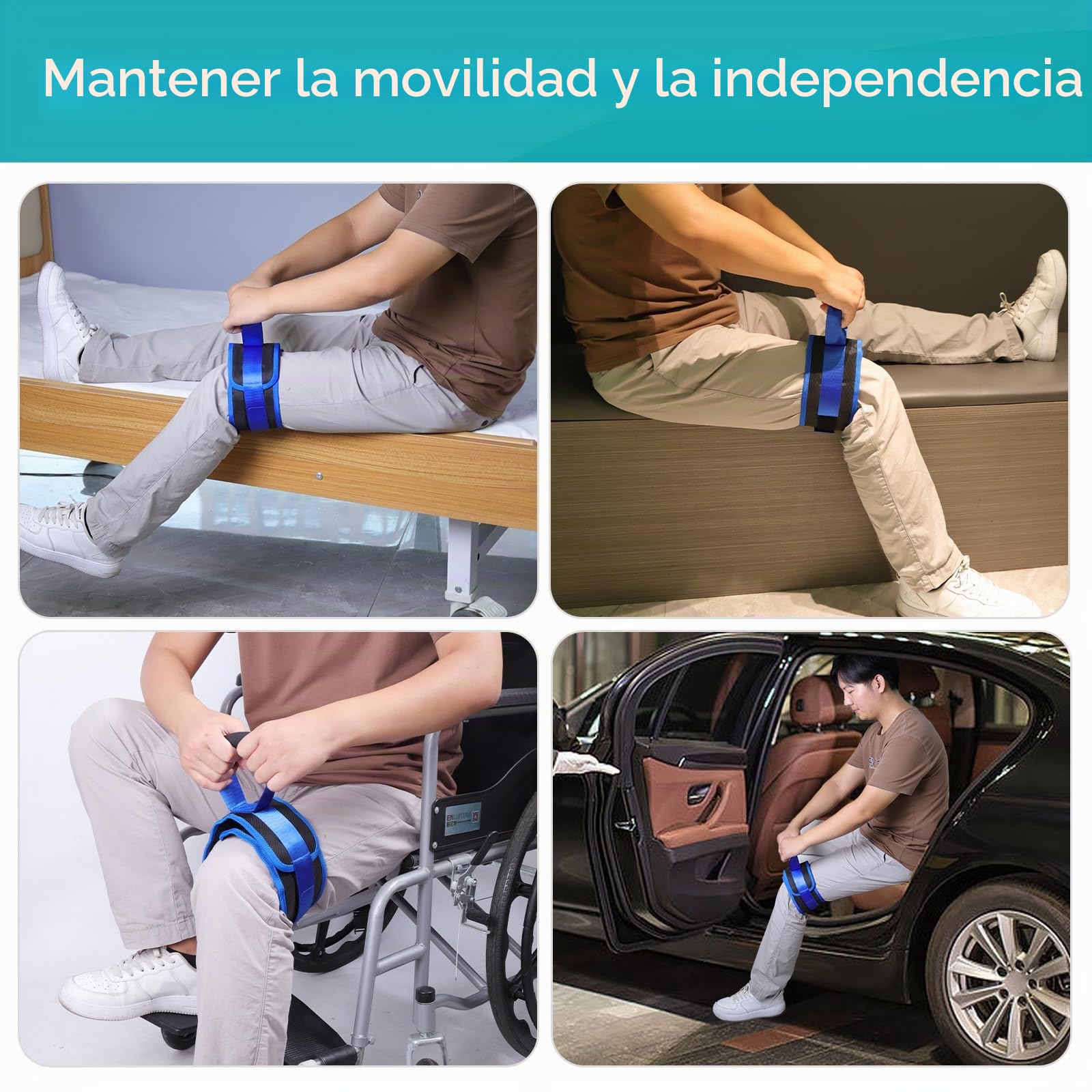Elevador de piernas, correas para elevar muslos, adecuado para personas mayores, discapacitadas y en rehabilitación. Facilita la entrada y salida de la cama, vehículos y sillas de ruedas. 1 unidad.