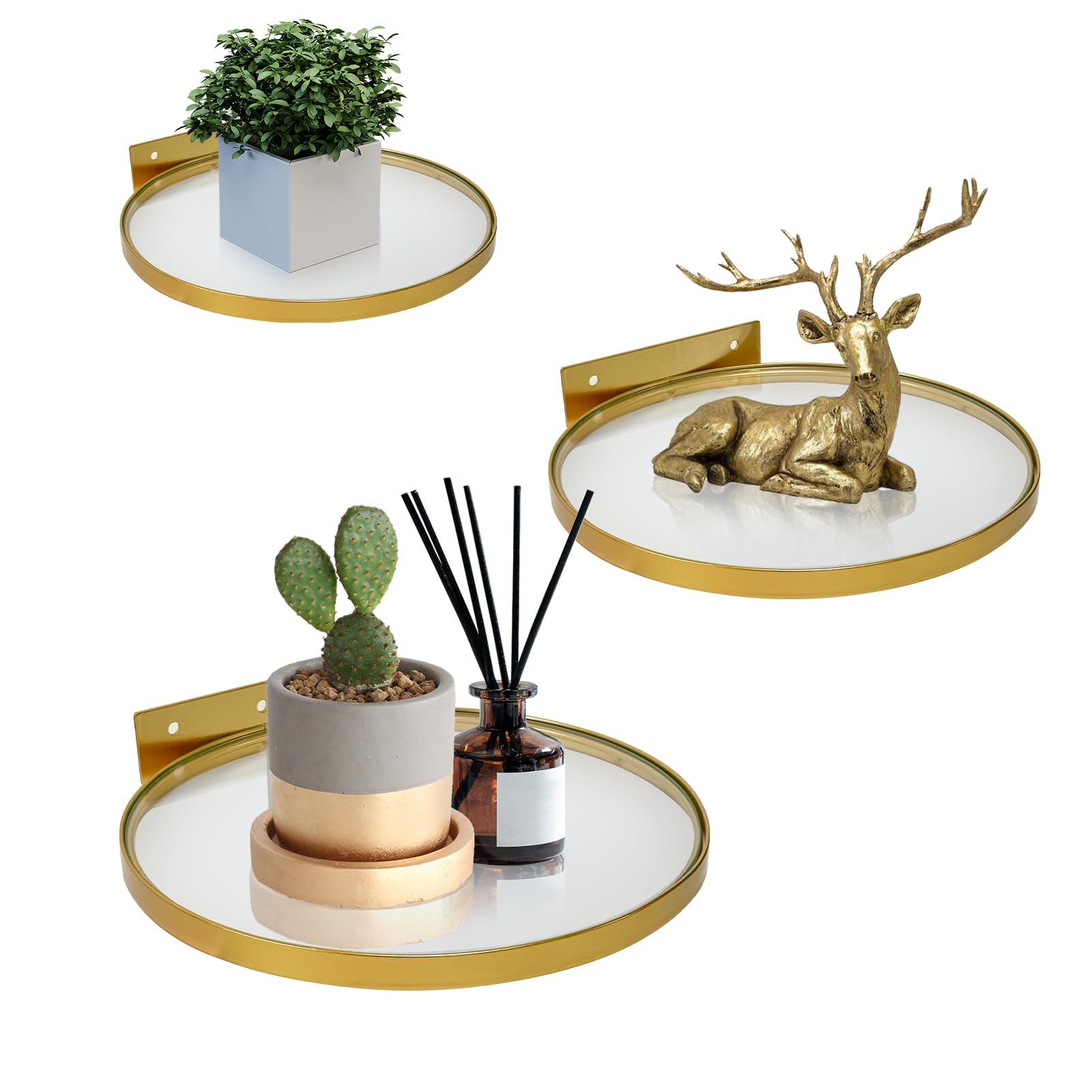 Cityelf Floating Shelves Wall Mounted Wall Decor Iron Glass Hanging Shelf Home Decor Set of 3 Display Ledge Shelves for Living Room Bedroom