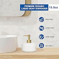 Vista 4 de Ceramic White Liquid Soap Dispenser with Embossed Design Look, Soap Dispenser with Rust-Proof Plastic Pump 13.5oz for Bathroom Kitchen