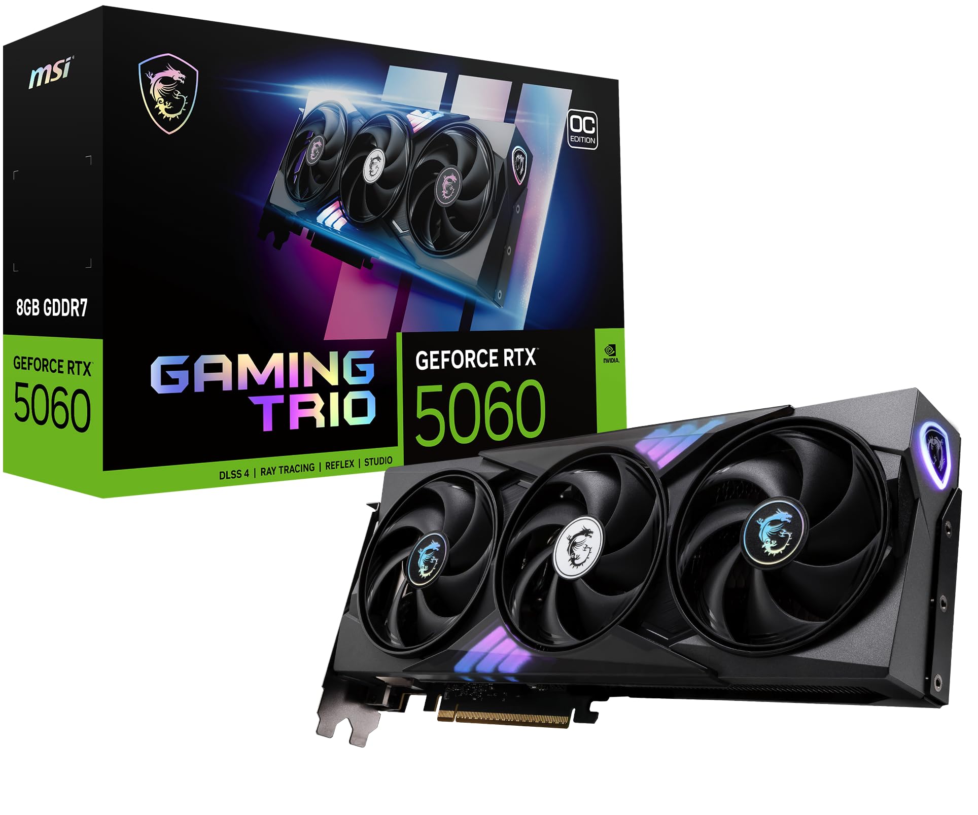 Tarjeta gráfica MSI Gaming RTX 5060 8G Gaming Trio OC (8 GB GDDR7, 128 bits, rendimiento extremo: 2640 MHz, DisplayPort x3 2.1a, HDMI 2.1b, arquitectura NVIDIA Blackwell)