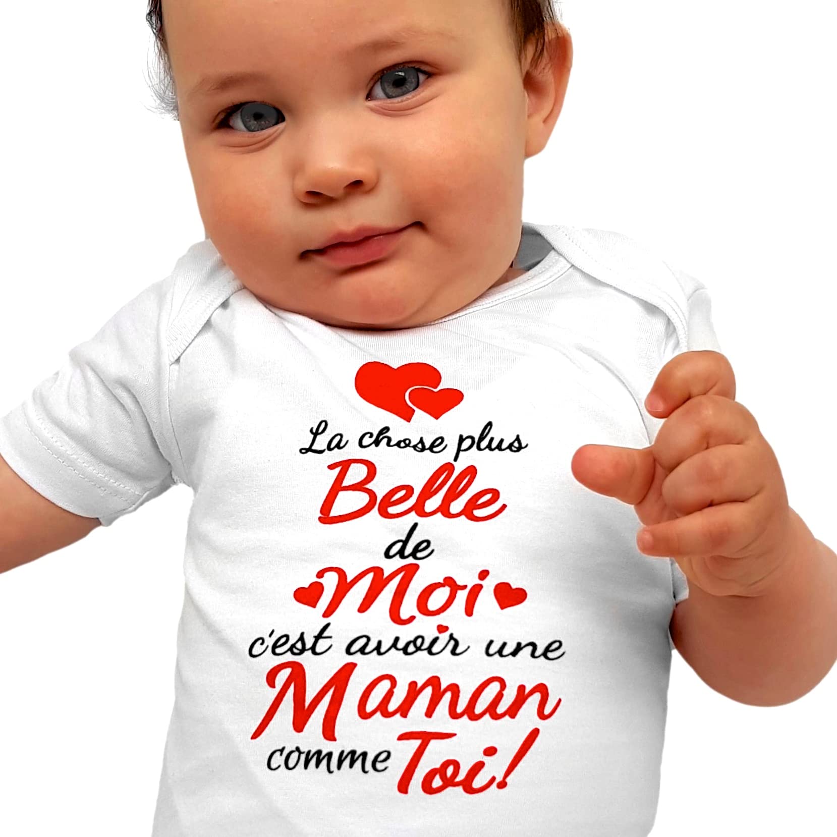 Corredino Neonato body nouveau né avec phrase La chose plus belle de moi c’est avoir une maman comme toi en coton manche courte - idée cadeau naissance - fête des mères - date d’anniversaire