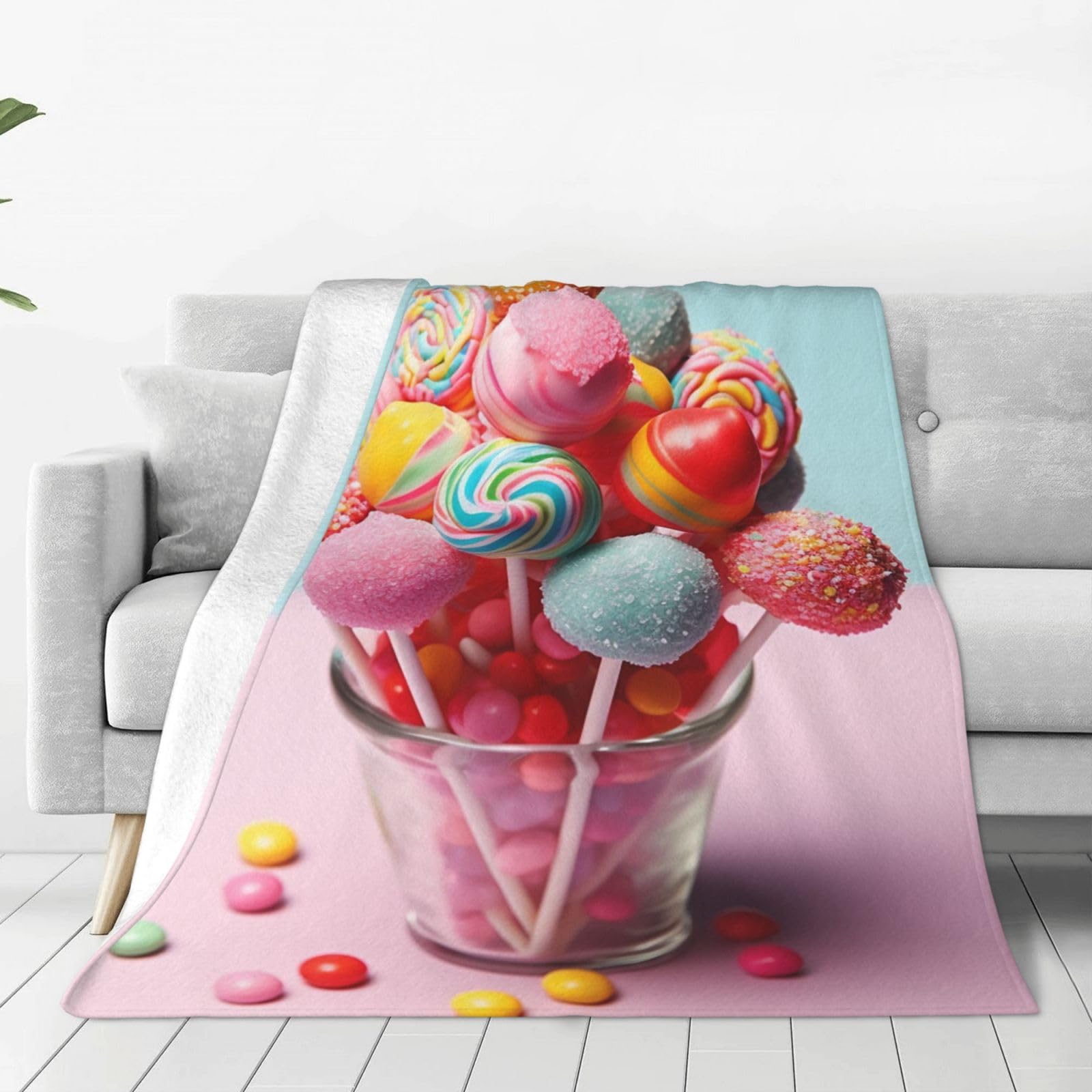 Candies Throw Blanket for Couch, Plush Fuzzy Soft Flannel Blankets and Throws for Sofa, 50"x40" Bed Blankets for Travel Camping Chair, All Season Warm Fleece Blanket