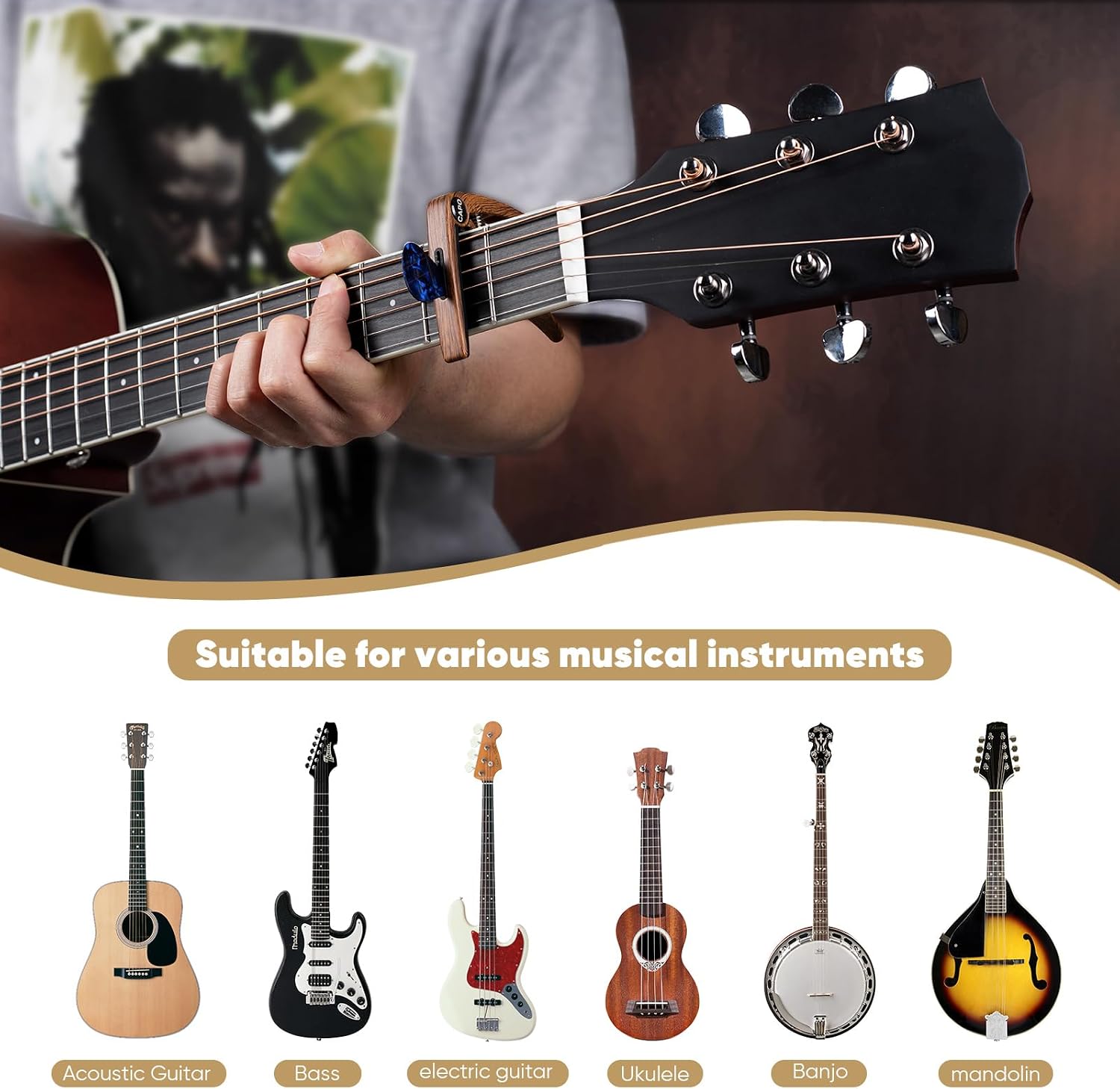 AARVI Guitar Capo with Built-in Pick Holder - Quick Change for Acoustic & Electric Guitars, Single-Handed Trigger Capo with Strong Spring + 4 Guitar Picks Included, Black