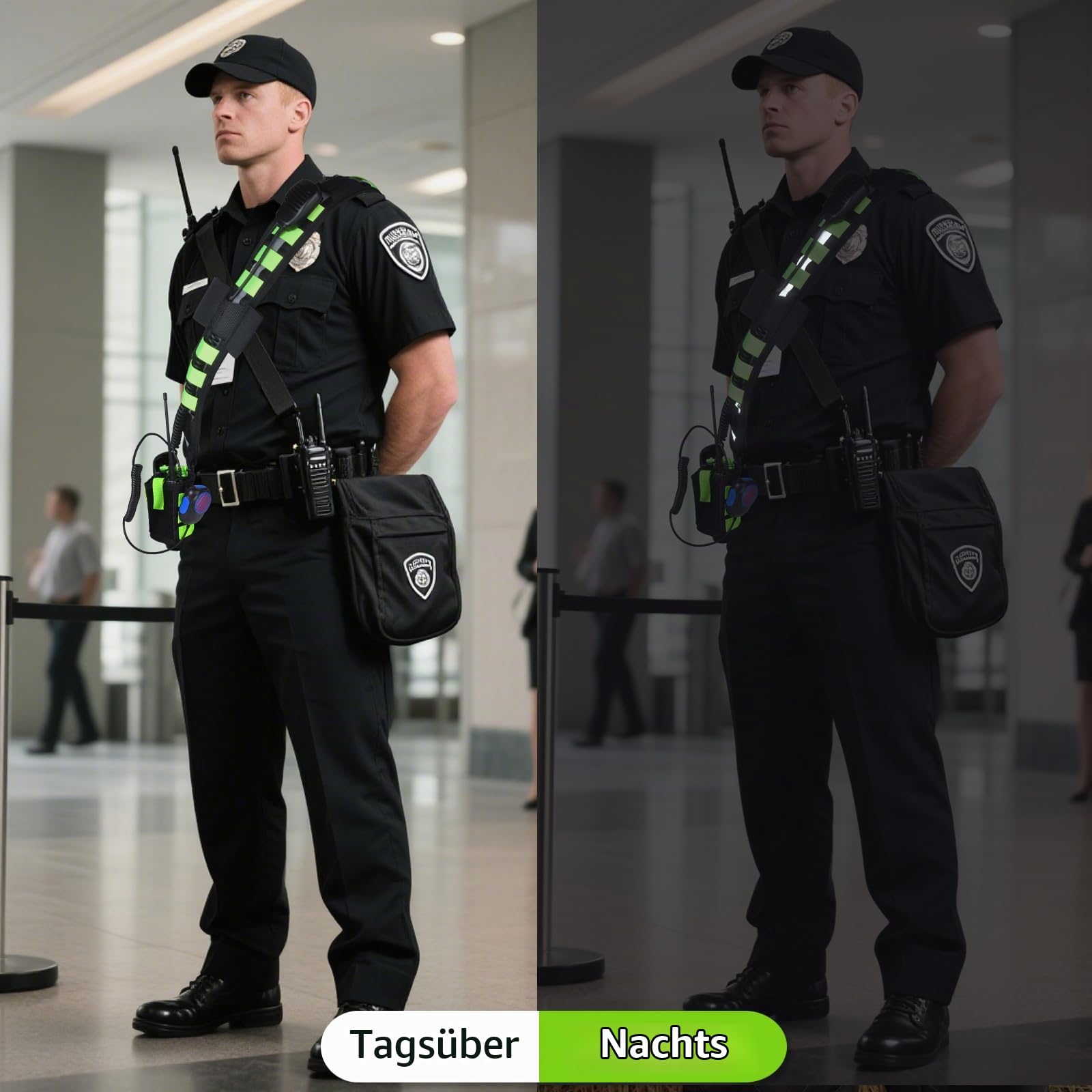 HYS Funkgeräteholster | MOLLE-Systemschlaufen | Reflektierende Schultergurte | Handmikrofon-Umhängeband | Pendelschutz | Entwässerungsöffnung