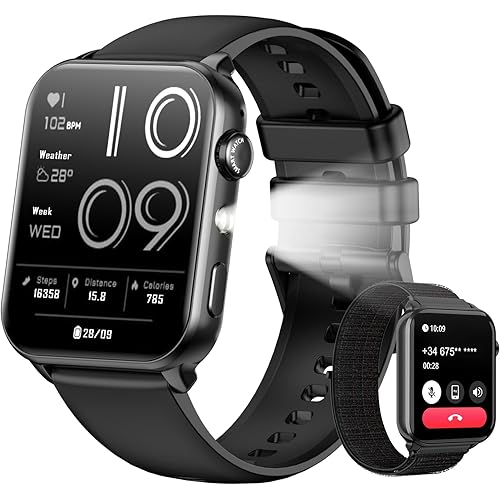 Smart Watch for Men Women with LED Flashlight, 1.91" HD Touchscreen Fitness Tracker, Bluetooth Calls/Notifications, IP68 Waterproof, 100+ Sports Modes, 24/7 Heart Rate & Sleep Tracking for Android/iOS