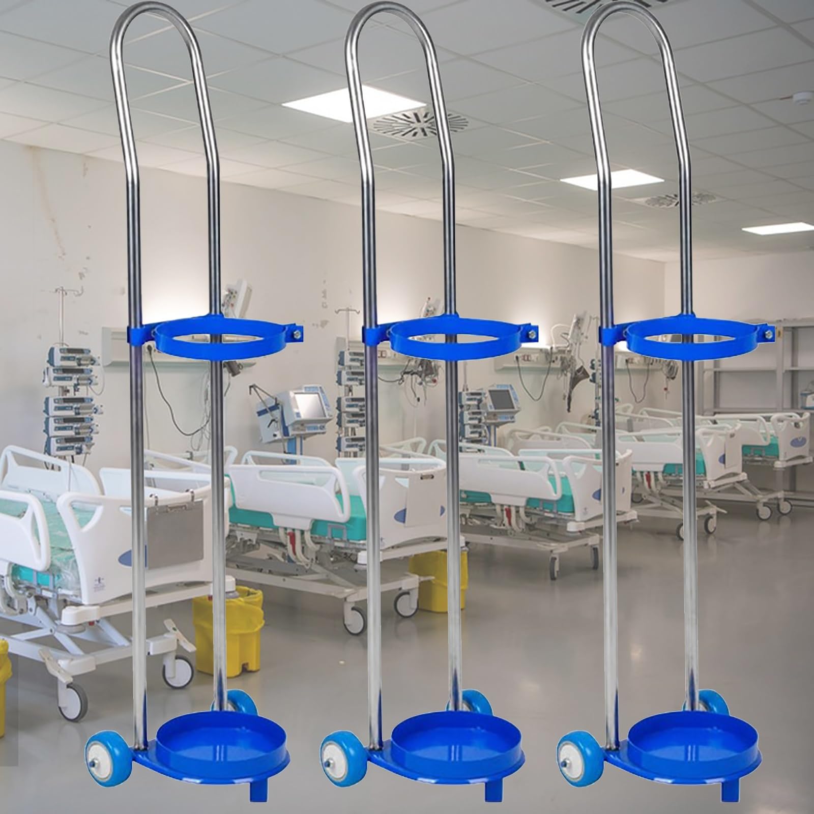 Dwukołowy wózek transportowy na butle z tlenem, stojak do przechowywania butli z gazem montowany na podłodze, mały stojak na butle z gazem do szpitala/gospodarstwa,3 Pcs-H-80cm(31 1/2")