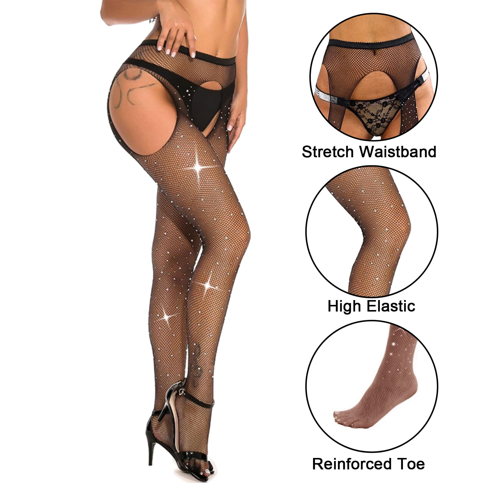WEANMIX Fishnet Stockings Lace Patterned Tights High Waist Pantyhose Fishnets for Women