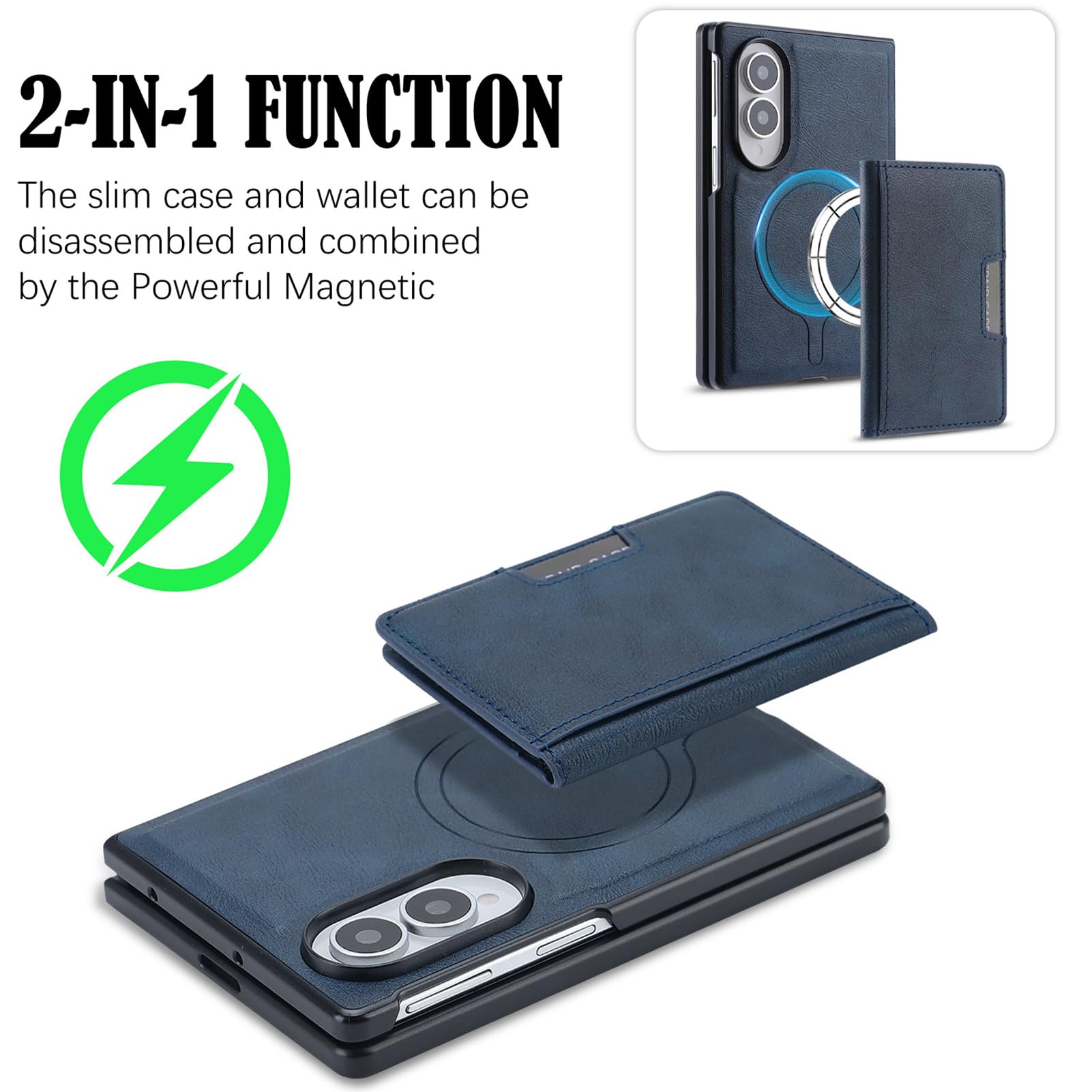 Custodia In Pelle For Samsung Galaxy Z Fold 8, Slot For Scheda Flip Cover Magnetica Rimovibile For Telefono, Supporto For Ricarica Wireless, Protezione Anticaduta(Orange)