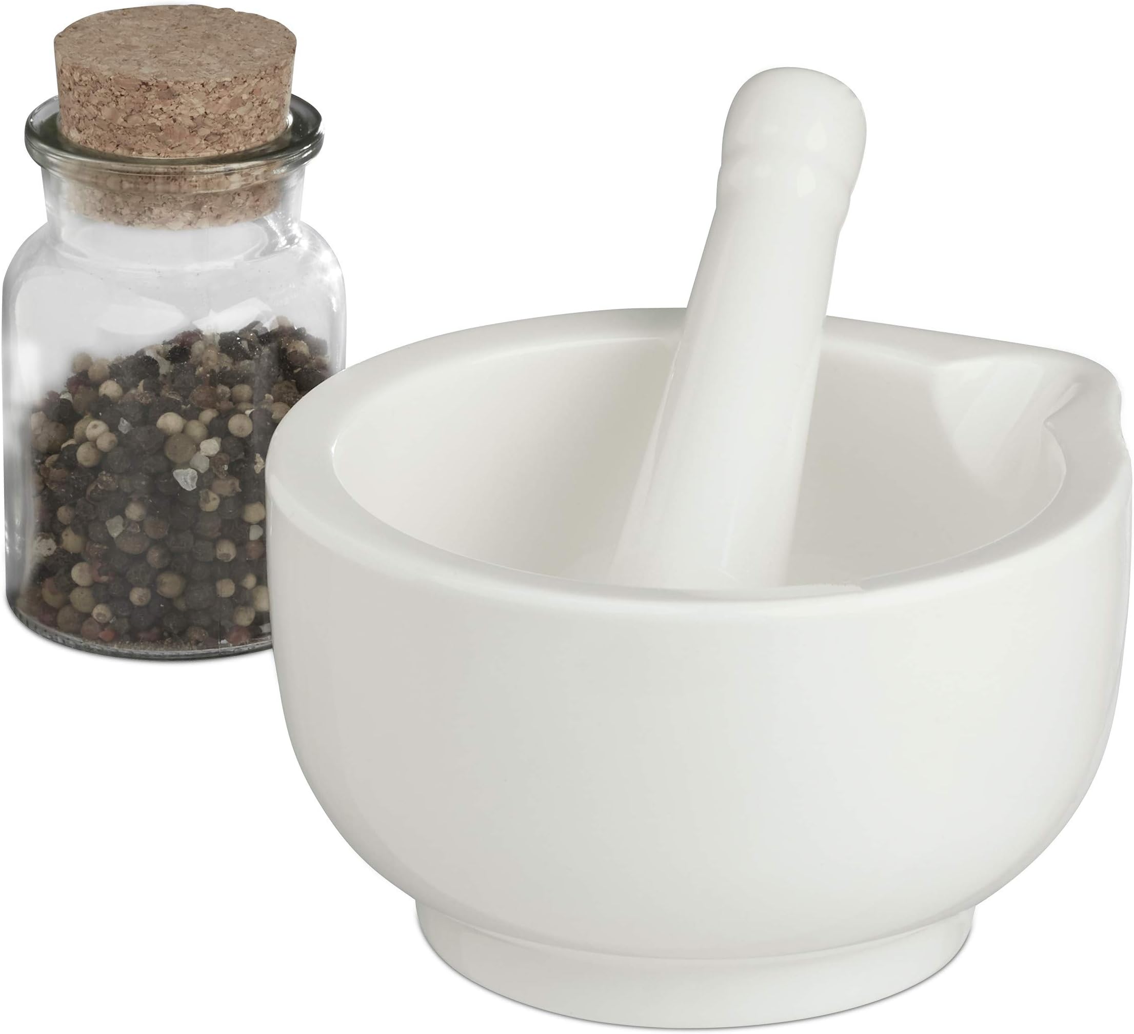 Relaxdays Mörser mit Stößel aus Porzellan, 15 cm Durchmesser ...