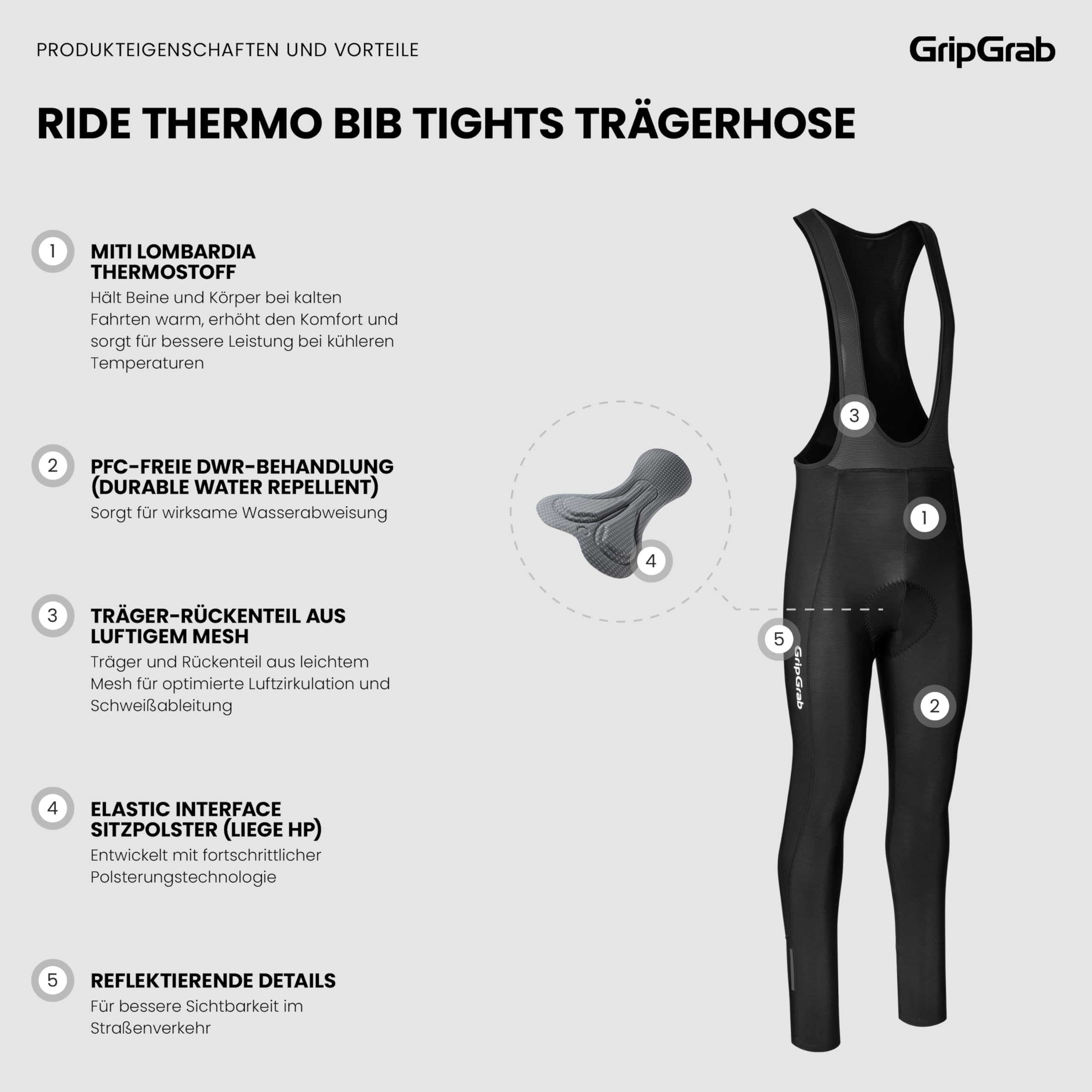 GripGrab Ride Thermo Bib Tights Winter Radhose Herren Lang mit Sitzpolster