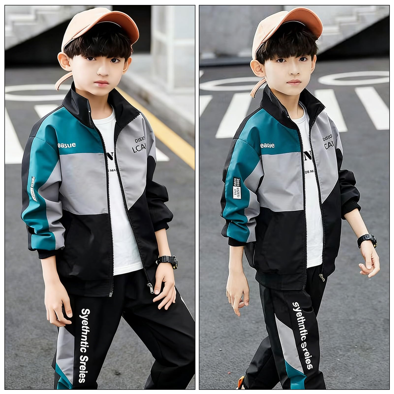Kinder Jungen Trainingsanzug 2tlg/3tlg Sweatjacke mit Reißverschluss + Jogginghose + Langarm-T-Shirt Patchwork-Jogginganzug