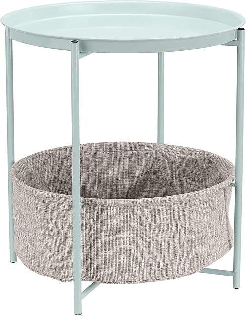 Amazon Basics Round Storage End Table - Mint Green with Heather Grey Fabric