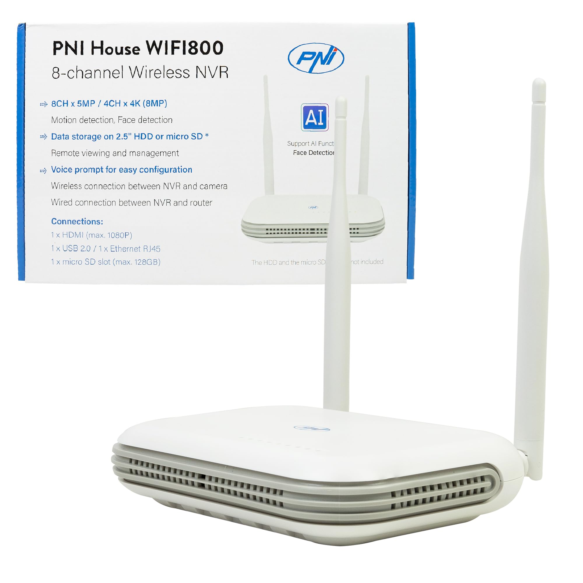 NVR inalámbrico PNI House WIFI800 8 Canales 5MP o 4 Canales 4K 8MP Mensaje de Voz