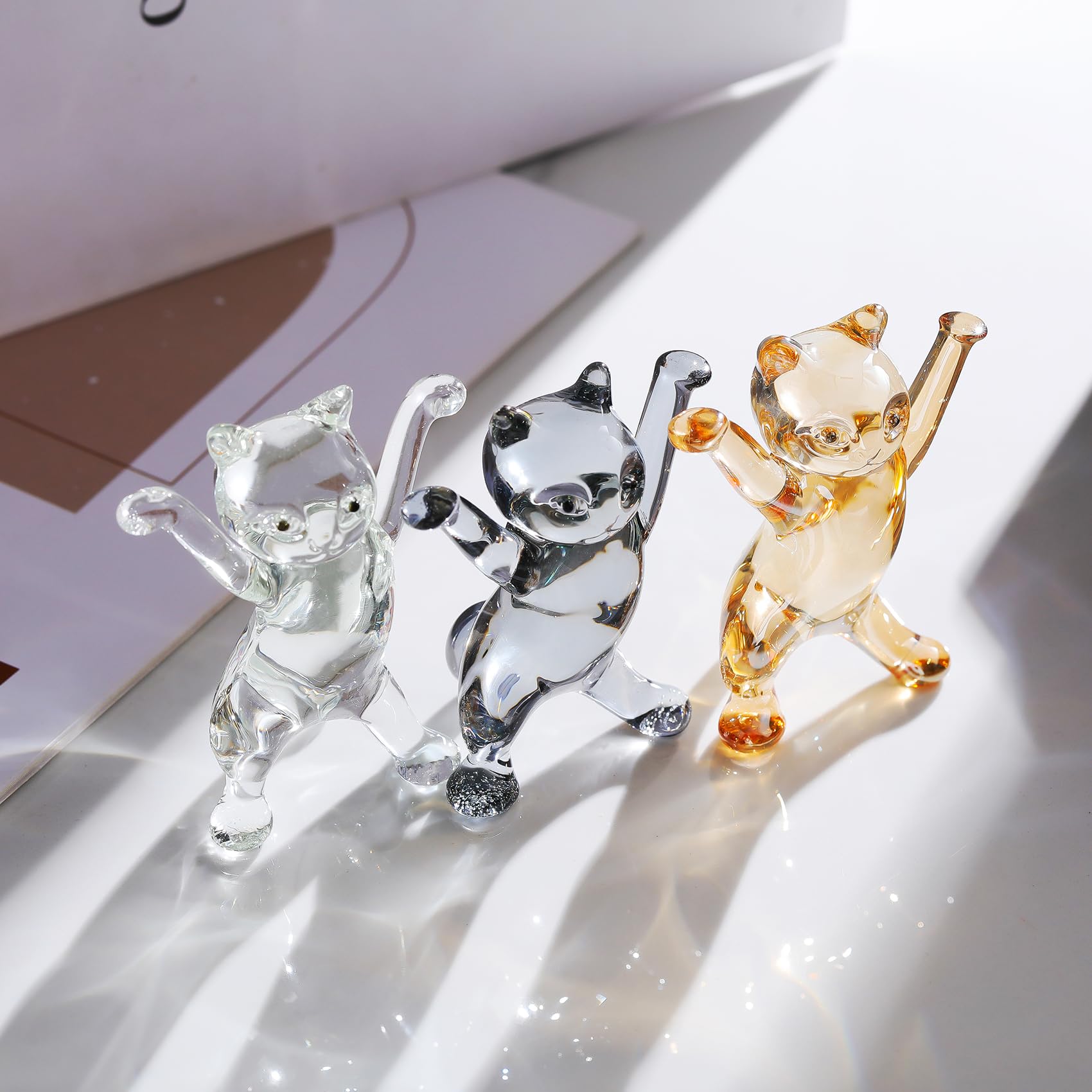 Movdyka 3Pcs Glass Hand Blown Art Cats Gifts for Women Animals Collectible Figurine for Cat Lovers Funny Kitties Statue Home Ornament Table Centerpiece Paperweight - Image 3