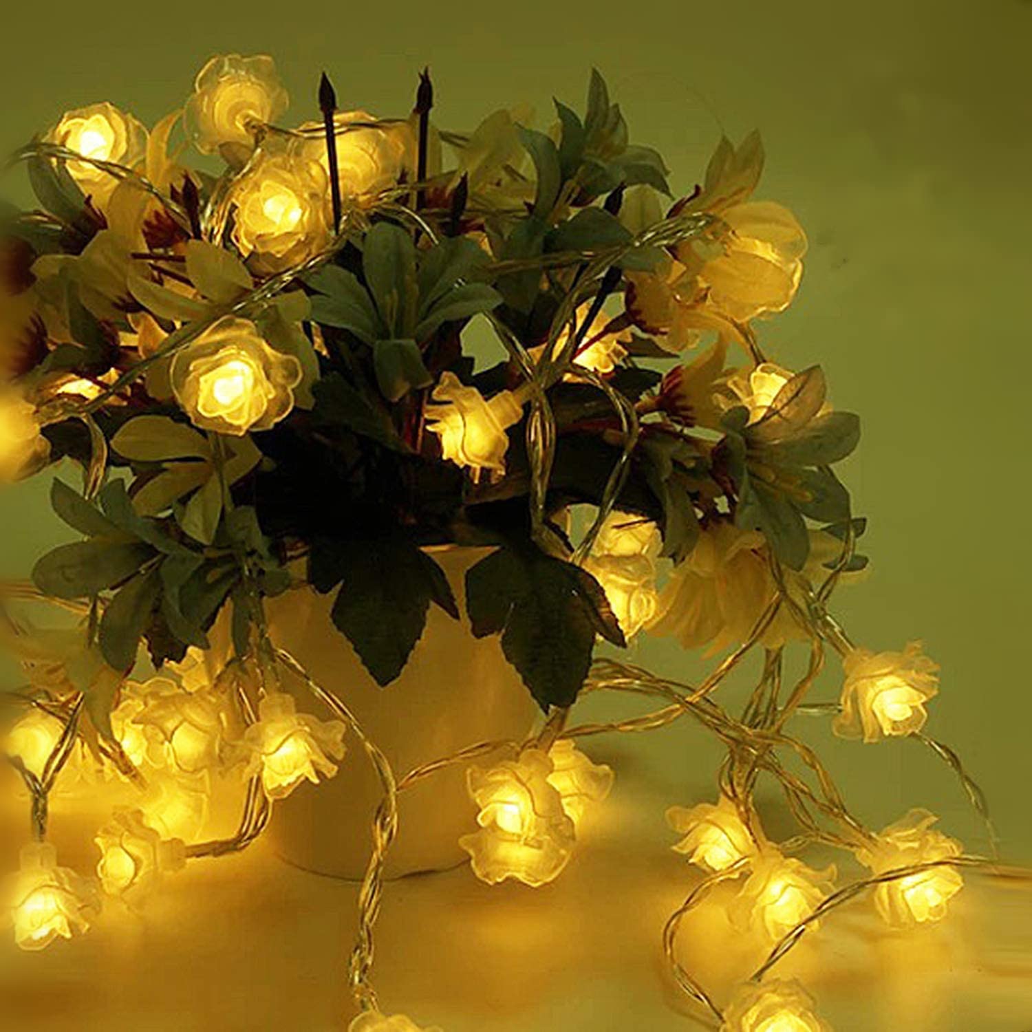Ablin Rose Flower Cherry Blossom Flower String Lights, Fairy Lights Cherry Blossom Lights Battery Operated Decorative Lights For Bedroom Decoration (6M 40Led Warm, )