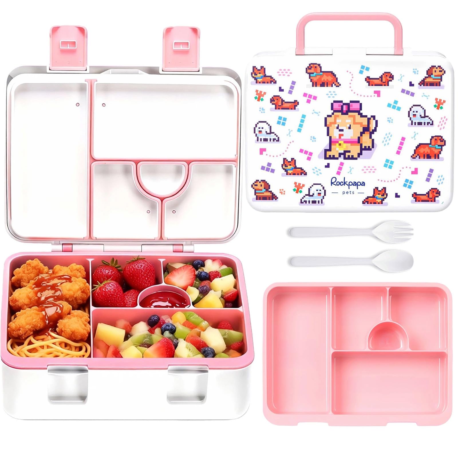 rockpapa 5.5 Cups Bento Lunch Box for Kids, 5-Compartment, Pets Dog