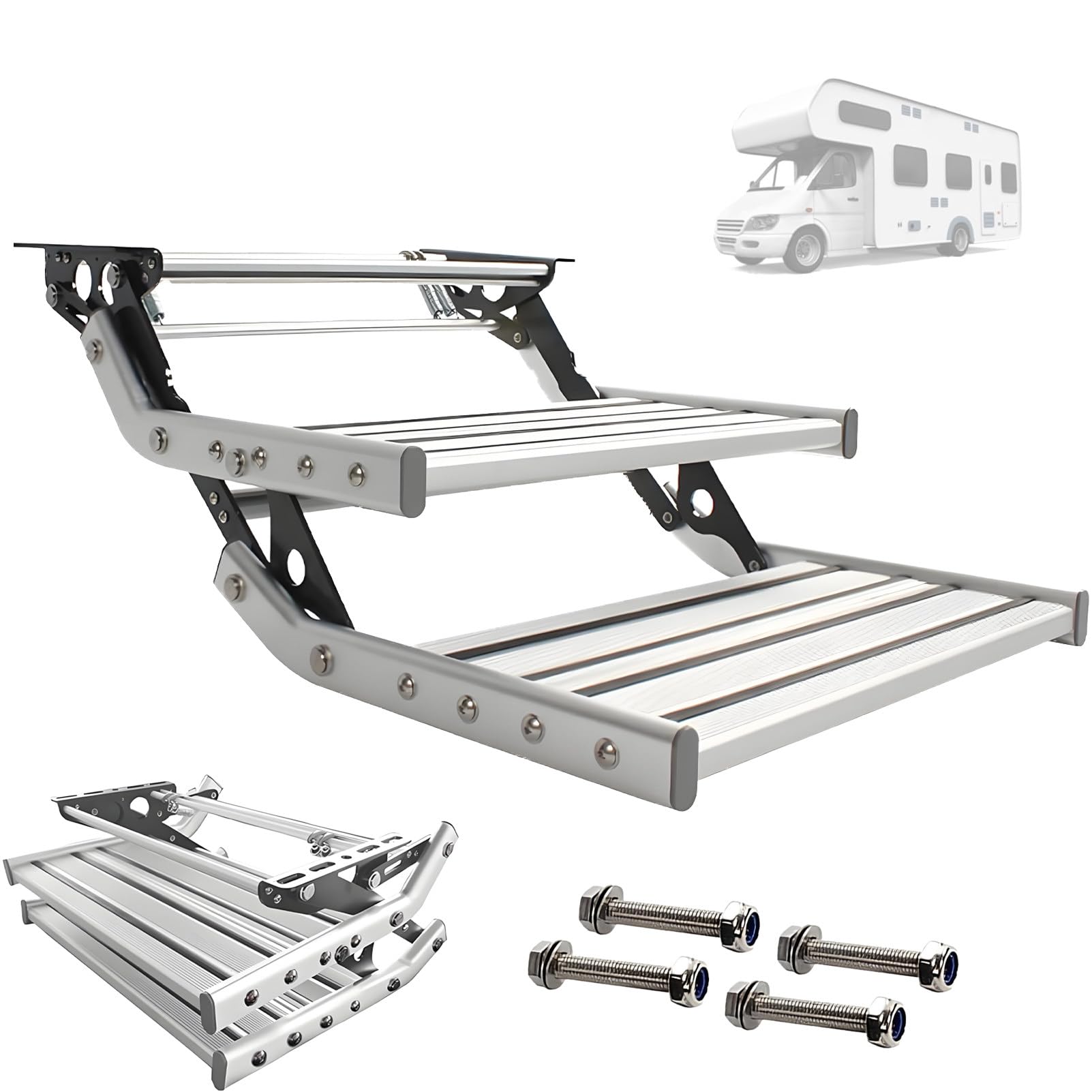 Escalera Manual para Autocaravana, AleacióN De Aluminio Manual, Plegable, Escalones Individuales, 200 Kg, EscalóN De Entrada, para Autocaravana RV Camper 2Step-Manual(Led)