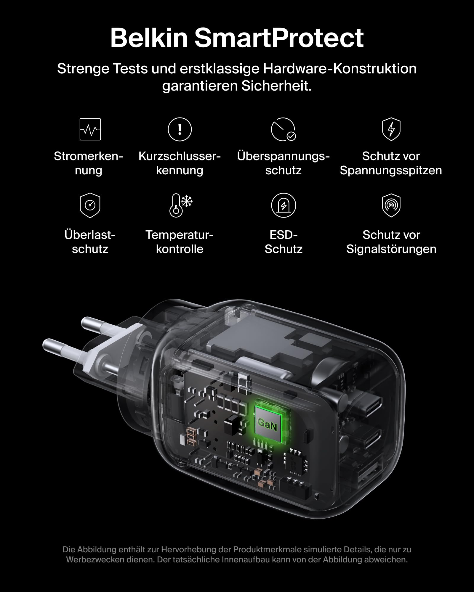 Belkin 3 Port USB C Ladegerät, 100 W, GaN-Ladegerät, 2 USB-C-Anschlüsse, 1 USB-A-Anschluss, inkl. Reisestecker für EU/UK/USA, Schnellladen von MacBook, iPhone, iPad Pro, Samsung Galaxy, Pixel – Weiß