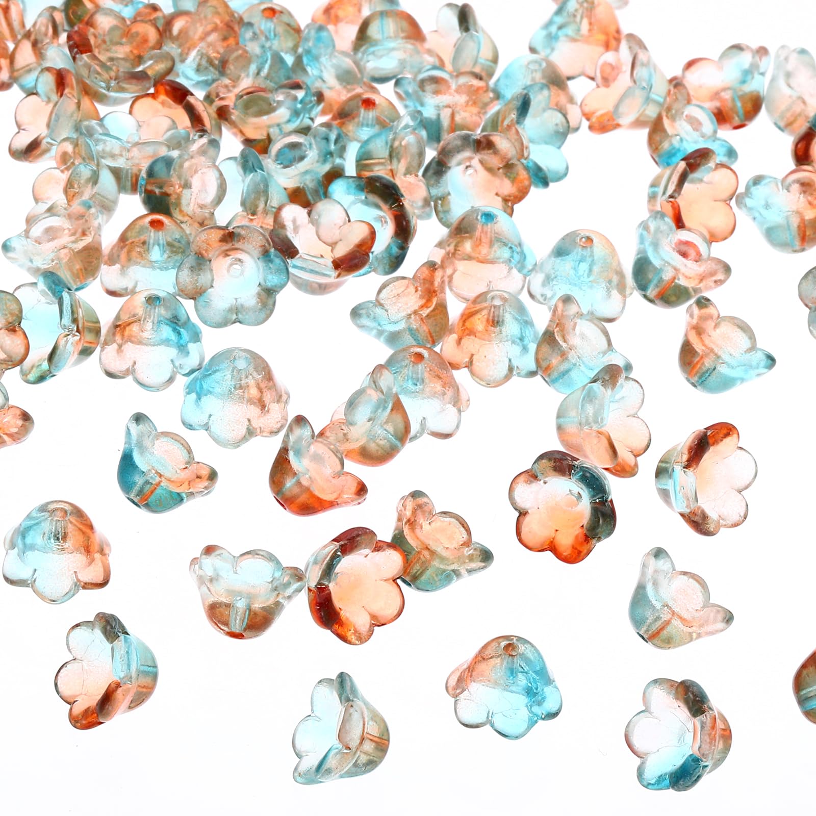 PATIKIL Glass Trumpet Flower Beads, 200 Pcs Gradient Flower Bead Charm for DIY Craft Decorations Orange, Cyan