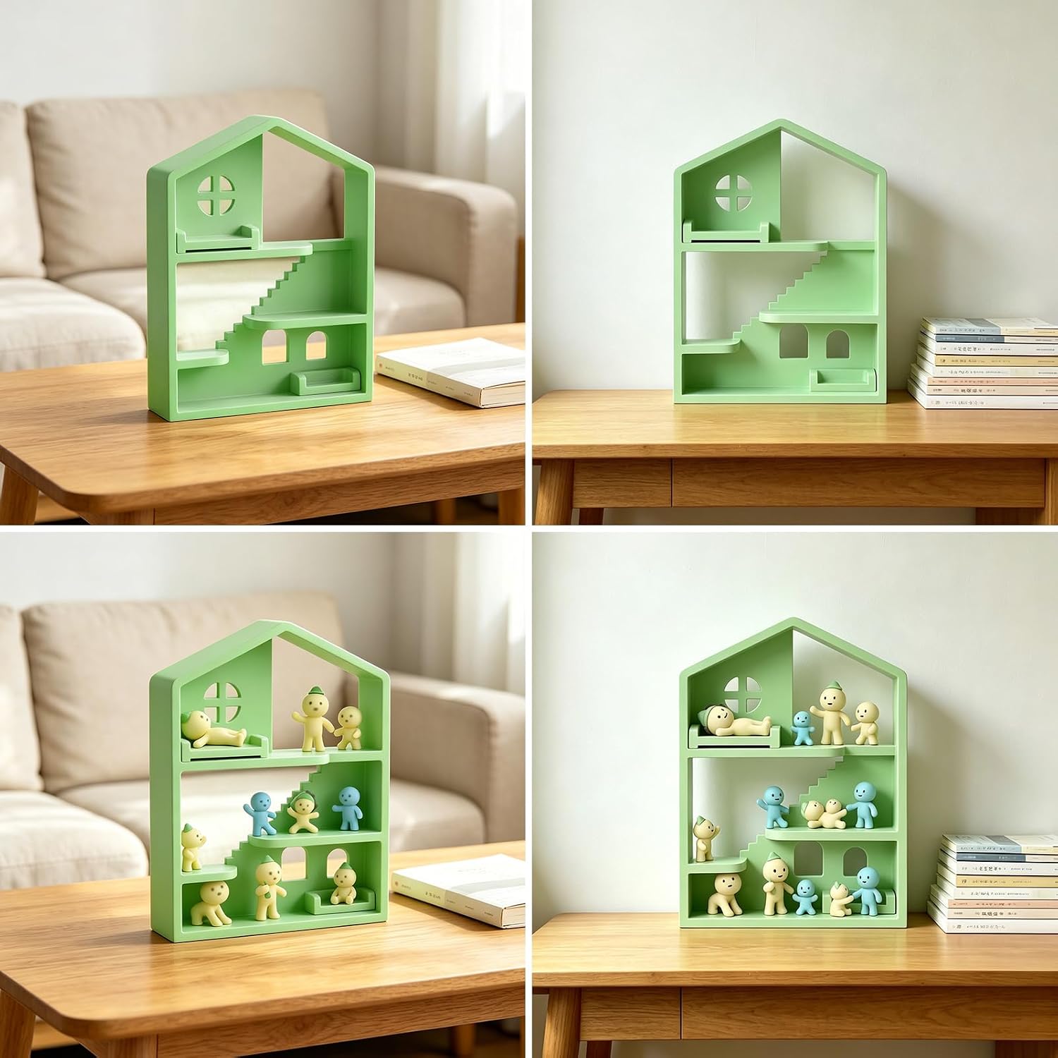 Green Display Shelf Compatible with Smiski Mini Figures, Organizer Stand | for Smiski Blind Box Collectibles, Glow in the Dark Figure Storage Rack, Decorative Desktop Display Case for Smiski Hippers