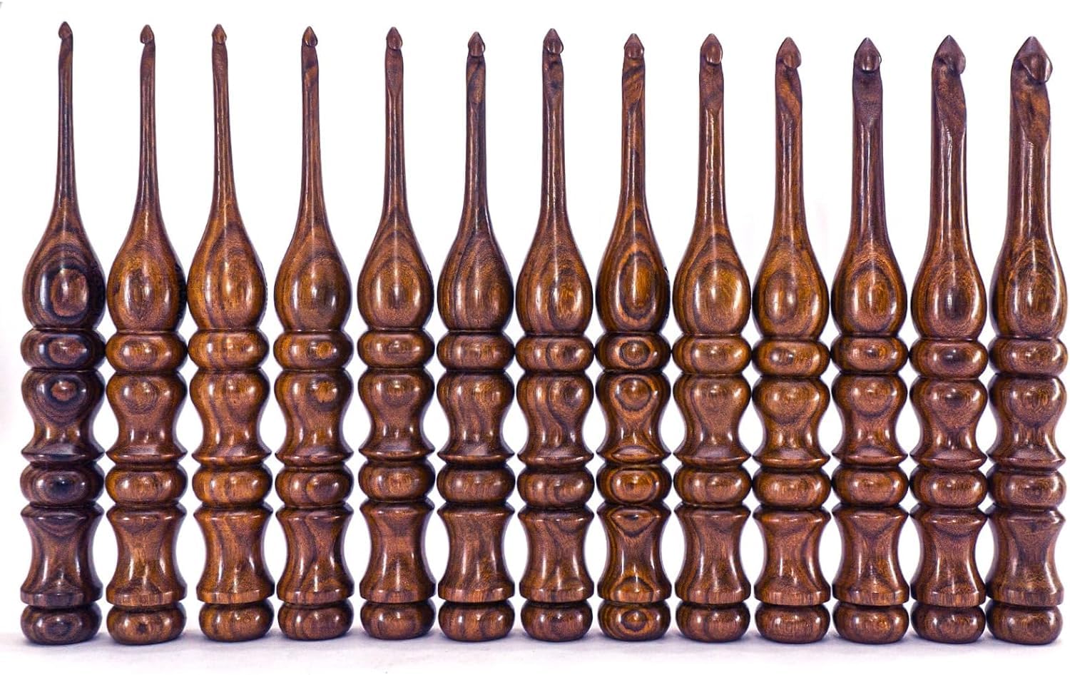 Wooden Crochet Hooks for Arthritic Hands - Set of 7/13 | 3.5mm to 12mm - Ergonomic Soft Grip Handle Sizes Engraved - Crochet Hooks Set for Crocheting Yarn - Knitting Needles (Set of 7, Hooks Only)