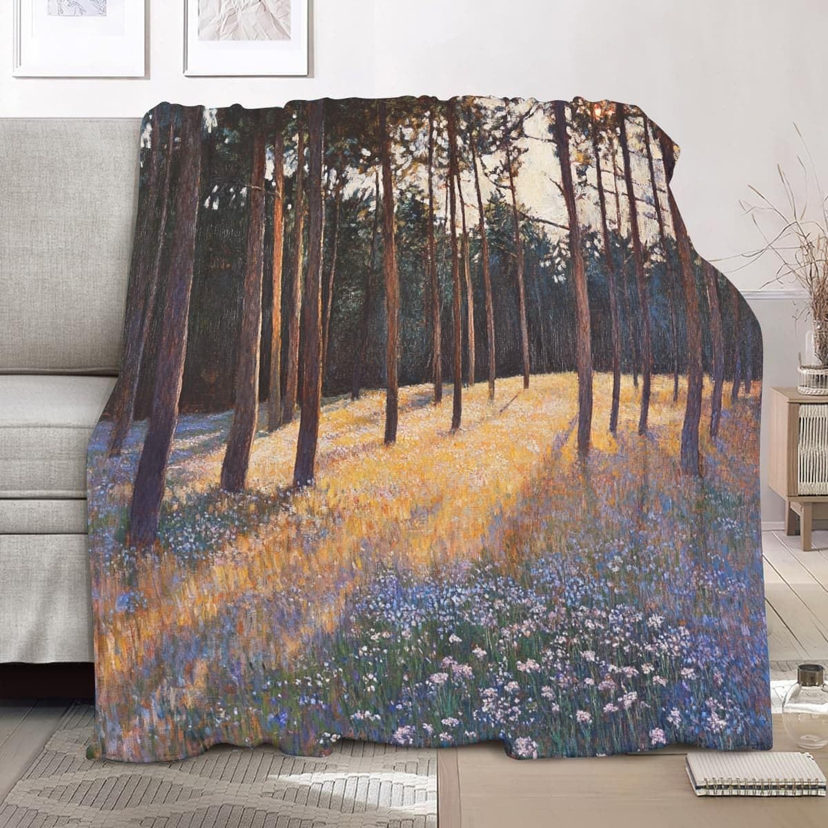 Lekki antystatyczny koc wełniany XXL 180 x 220 cm światło słoneczne dżungla drzewa kwiaty koc flanelowy super miękki zielony na łóżko sofa biuro ochraniacz na kolana łóżko samochód kemping plaża