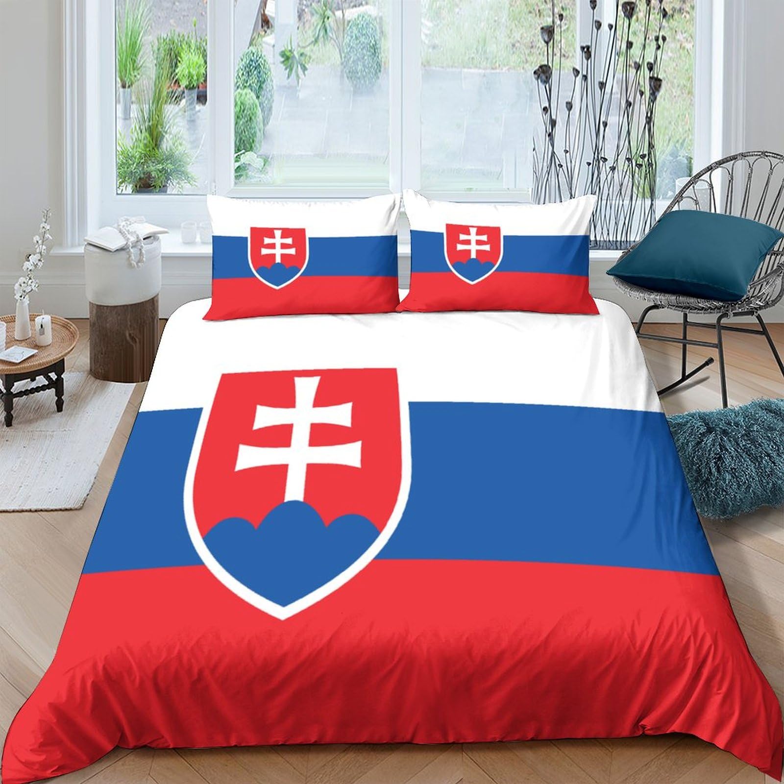 Aaharya Flag Of Slovakia Bedding Set 3D National Flag Duvet Cover Set Soft Microfiber Quilt Cover With Pillowcases Double（200X200cm）
