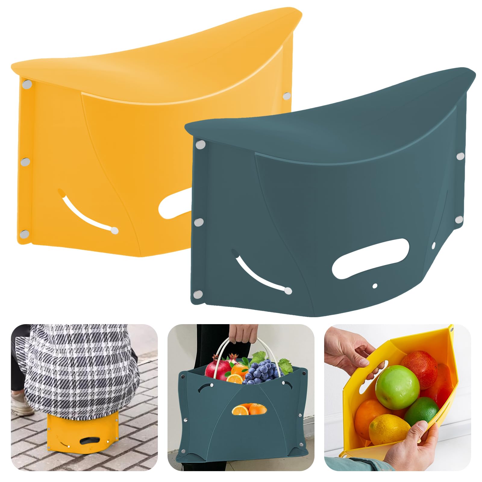 Taburete Plegable, 2 en 1 Taburete Plegable portatil, Soporta hasta 75 kg para niños y Adultos, Apto para baño, Camping, jardín, habitación Infantil y Viajes (Amarillo+Azul)
