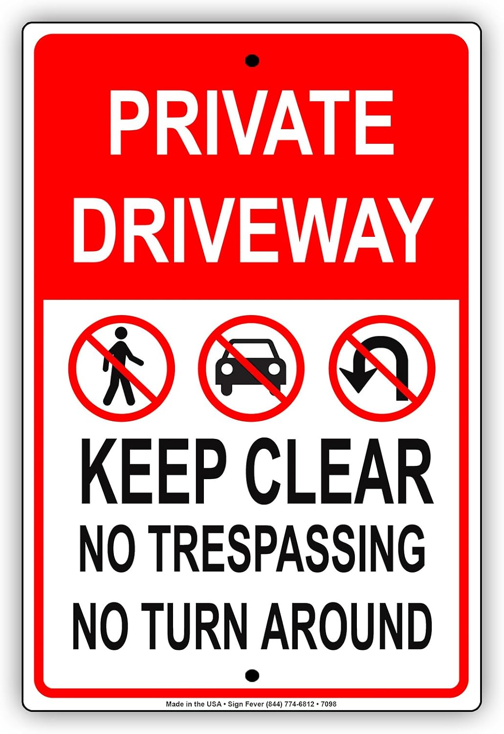 Private Drivaway Keep Clear No Trespassing No Turn Around Aluminium Metal 12"x18" Sign