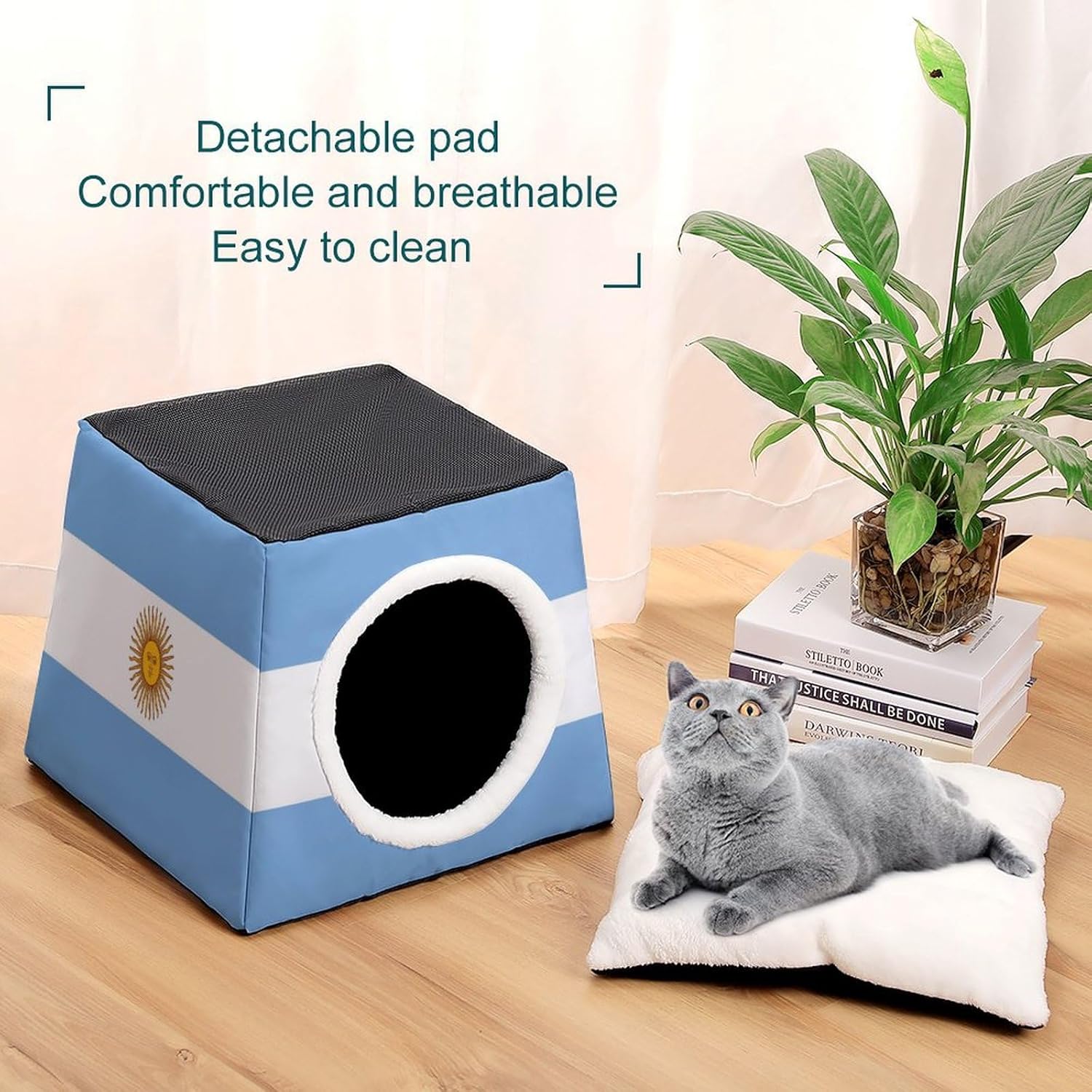 Generic Flag of Argentina Cat House for Indoor with Spacious Cat Nest, style-18-2