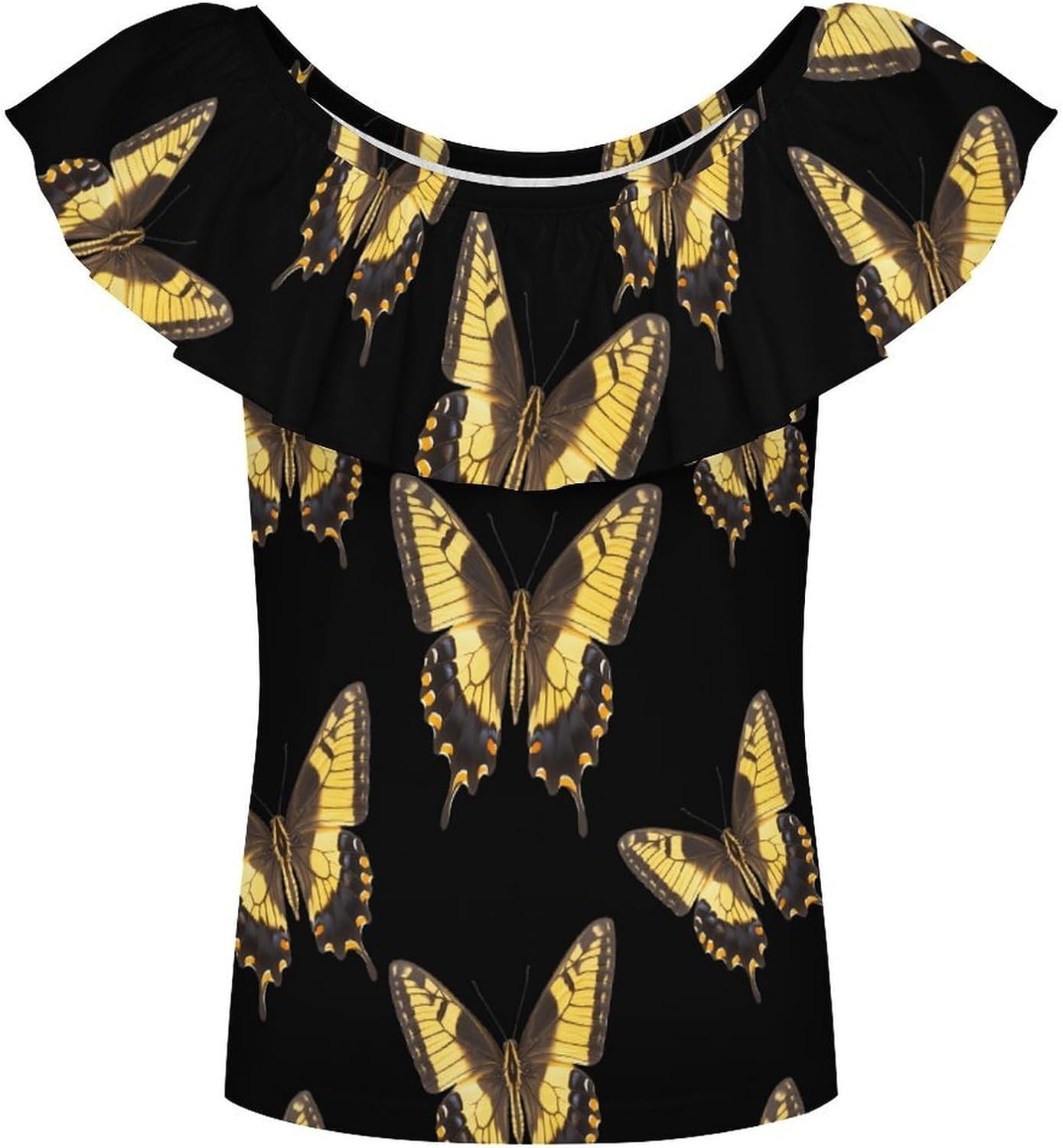 Tiger Swallowtail Butterfly Girls T-Shirts Top Ruffle Short Sleeve Blouse Casual Graphic Tees