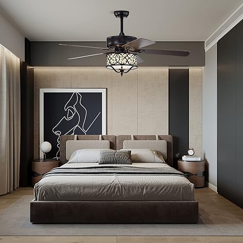 Miniatura 3 de Tangkula Ventilador de techo de 52 pulgadas con control remoto, ventilador de techo retro con motor reversible, 3 velocidades y temporizador,