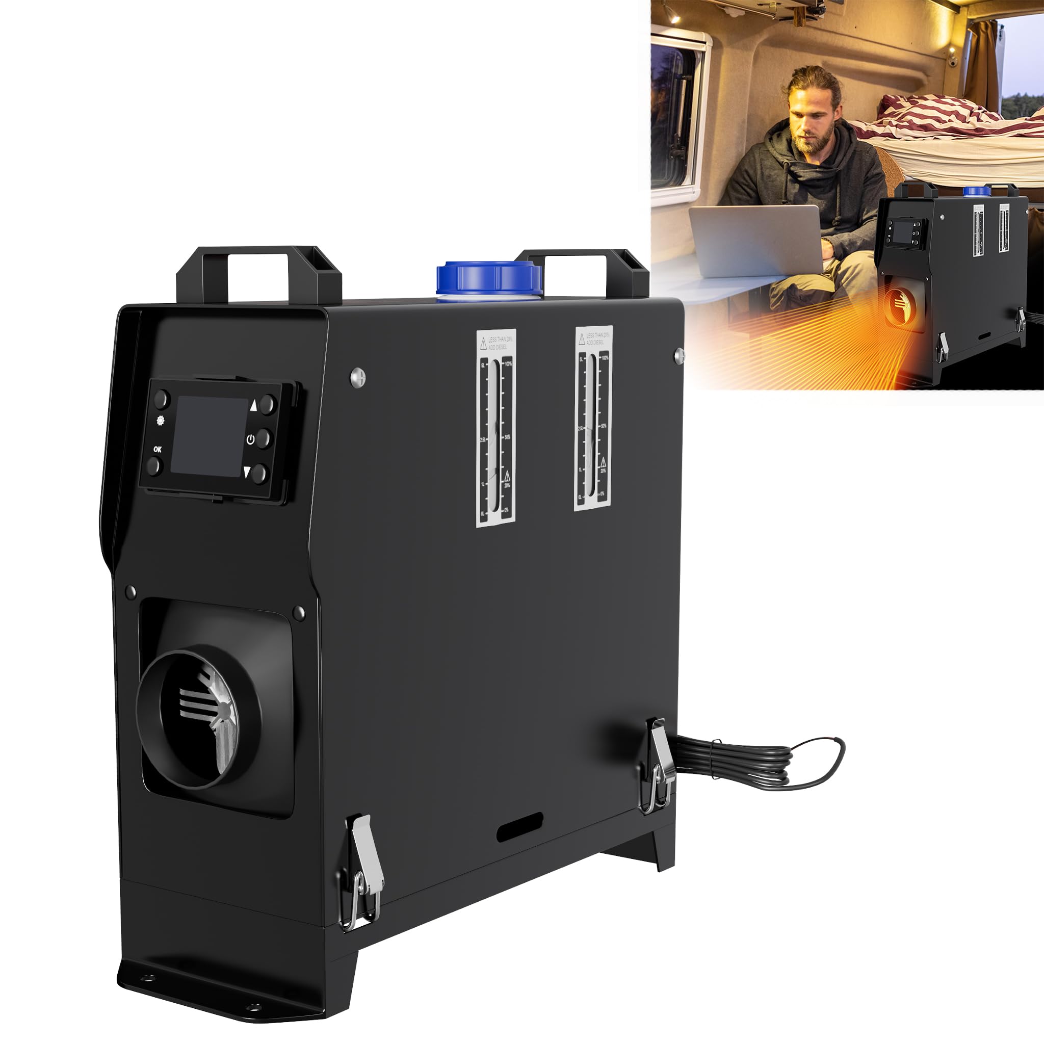 XMTECH 8 kW 12 V Ogrzewanie postojowe na olej napędowy, nagrzewnica powietrza, ogrzewanie powietrza na olej napędowy z pilotem zdalnego sterowania, ekranem LCD i tłumikiem, do samochodów, przyczep
