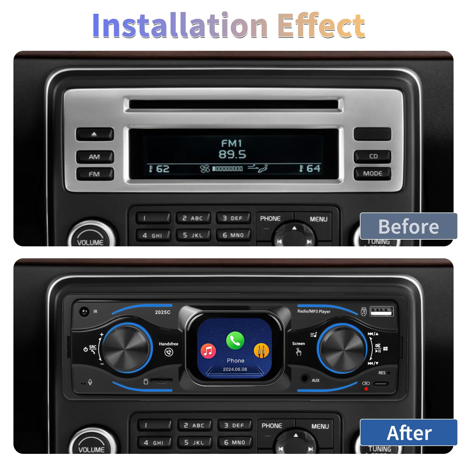 Inefala Autoradio 1 Din Bluetooth, Stereo Auto Bluetooth 1 DIN Radio con Schermo 2.17 Pollici FM Radio Auto Lettore MP3 Supporta USB/SD/Aux/SWC/Ricarica rapida