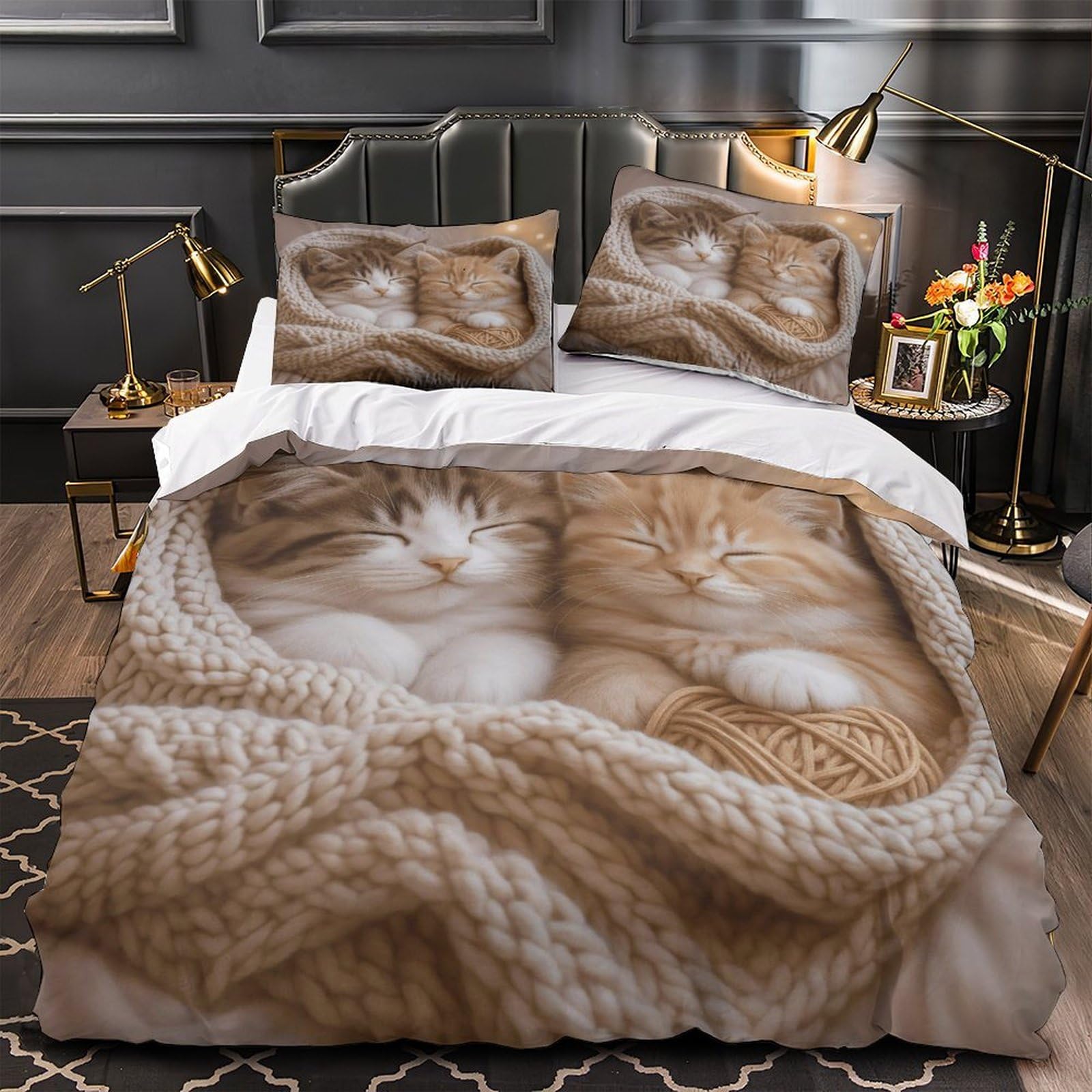 MMDASBVPE Cozy Kitten Nap Duvet Cover 3D Design Printed Wrinkle-Resistant 3 Pieces Bedding Set Zipper Comforter Cover Ultra Soft Durable for Teens Kids Girls Boys Women Adults Double（200x200cm）